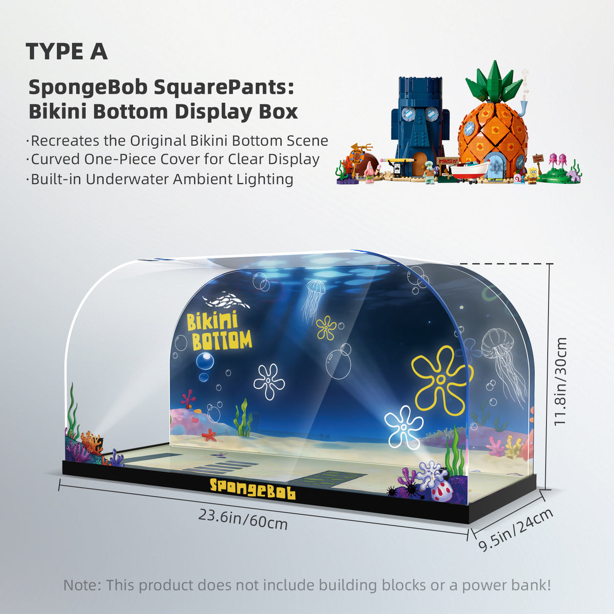One-Piece Design LED Light Acrylic Display Case for LEGO® Icons 11386 SpongeBob SquarePants™: Bikini Bottom (LEGO® Set Not Included)