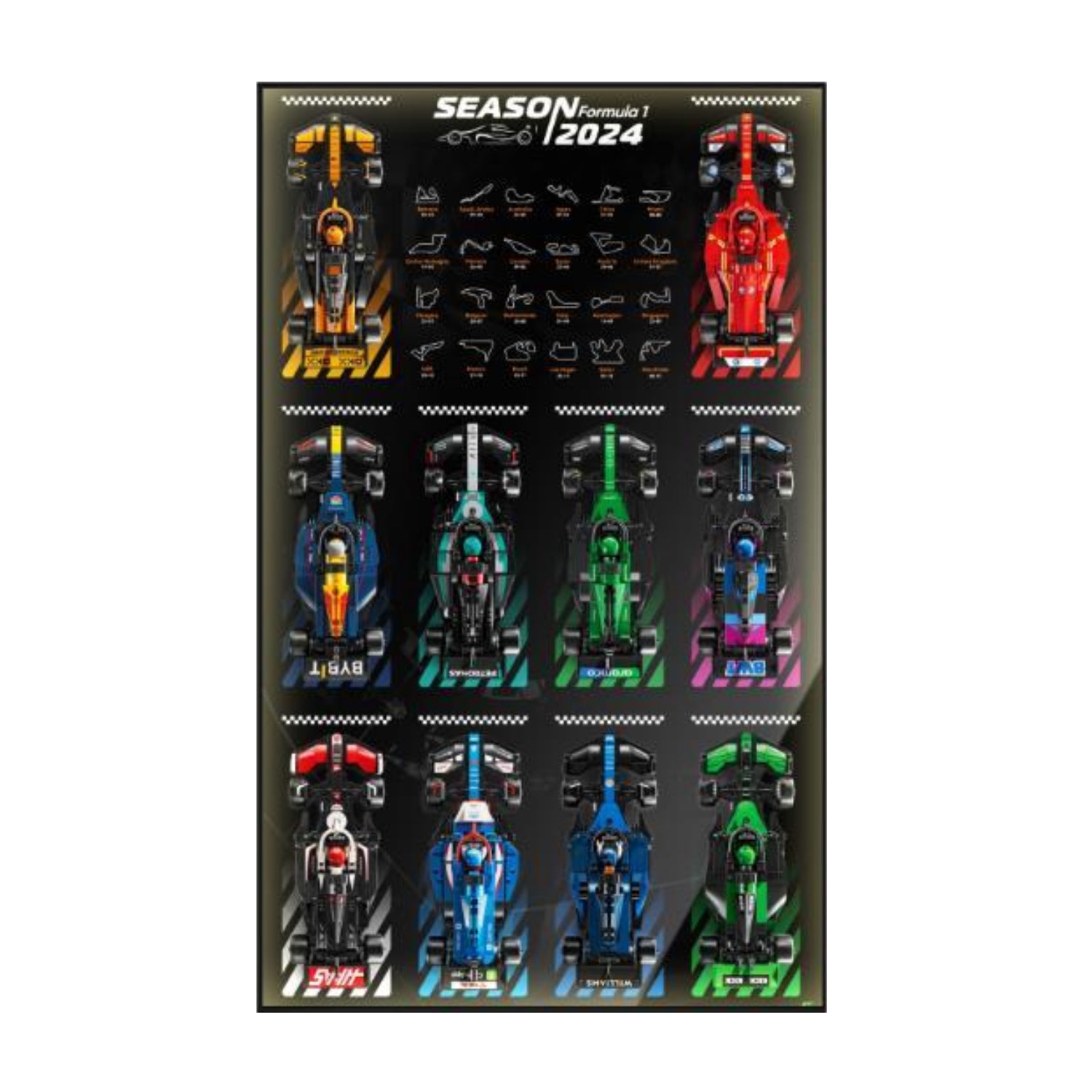 LED Light Acrylic Display Wall Mount for Lego 66802 (77422-77251) F1 Car Speed Champions Ultimate Formula 1 Collector's Pack (Lego Set Not Included)