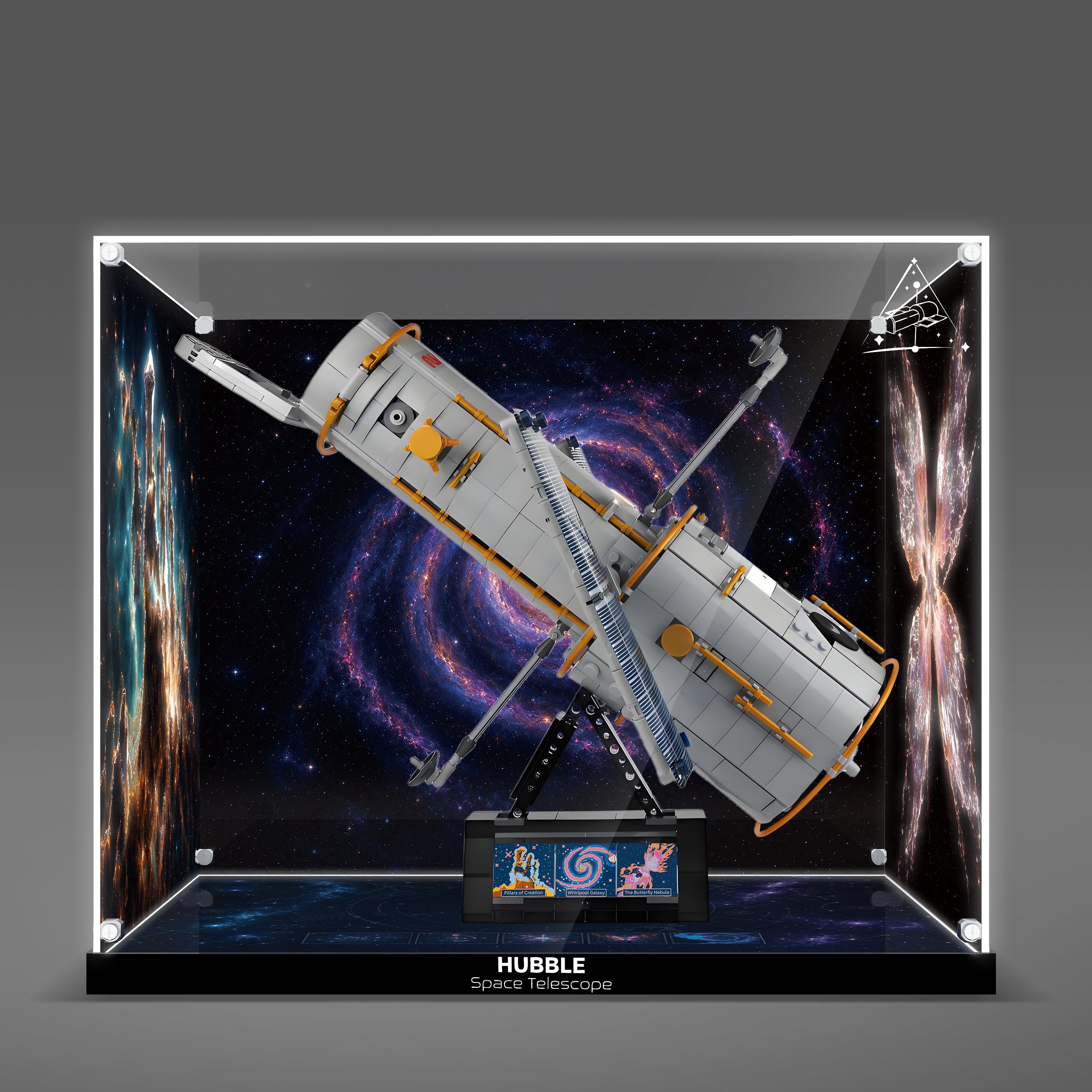 LED Light Acrylic Display Case for LEGO® Icons 11382 Hubble Space Telescope (LEGO® Set Not Included).