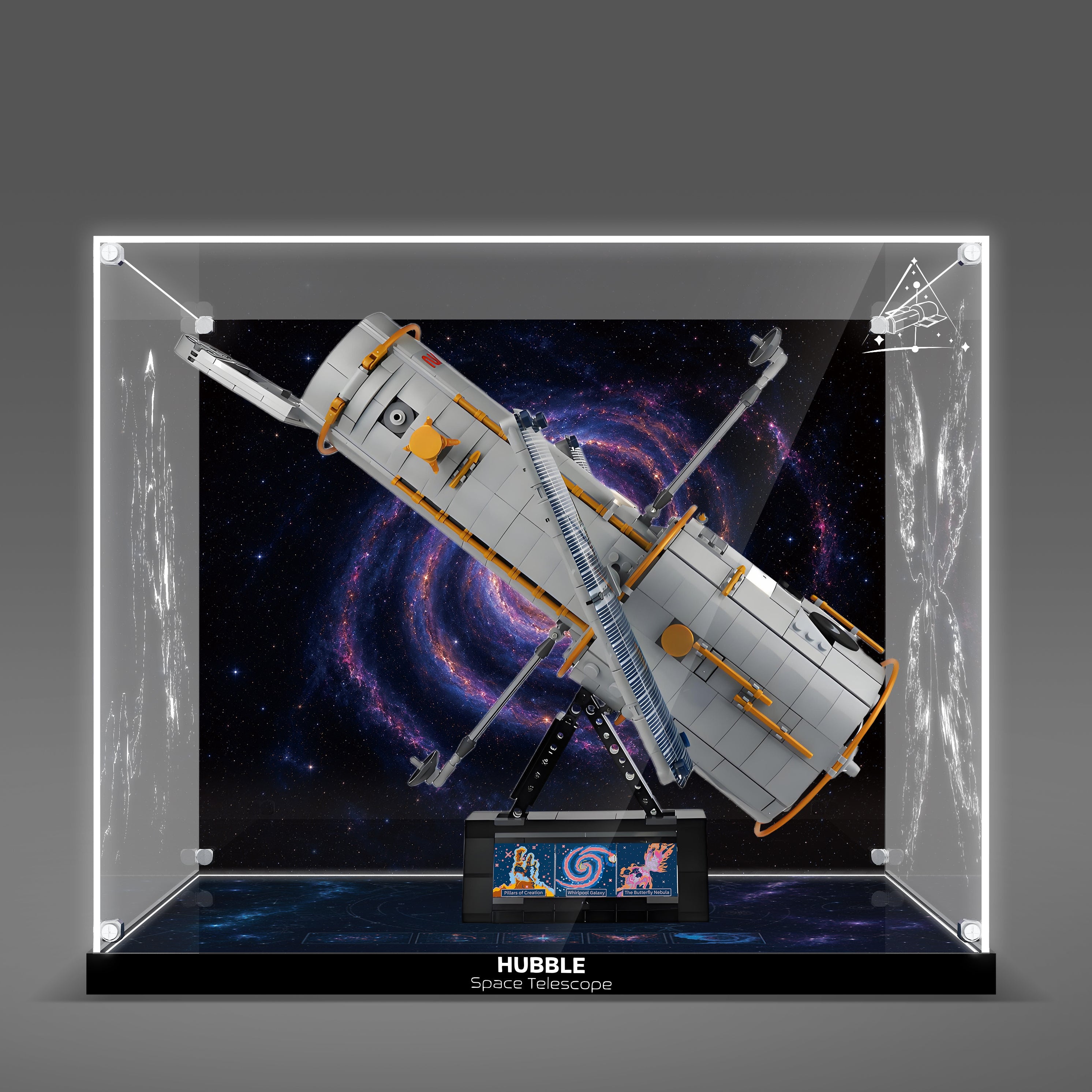 LED Light Acrylic Display Case for LEGO® Icons 11382 Hubble Space Telescope (LEGO® Set Not Included).