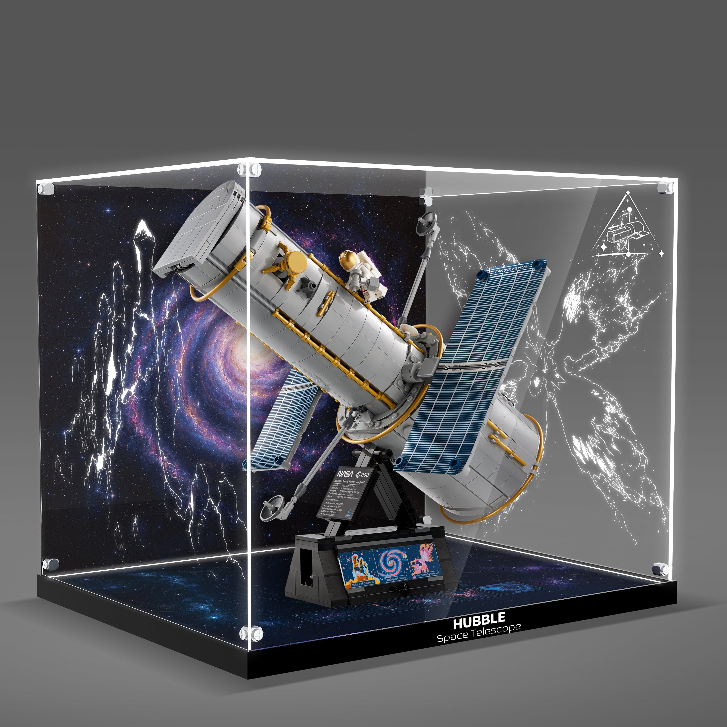 LED Light Acrylic Display Case for LEGO® Icons 11382 Hubble Space Telescope (LEGO® Set Not Included).