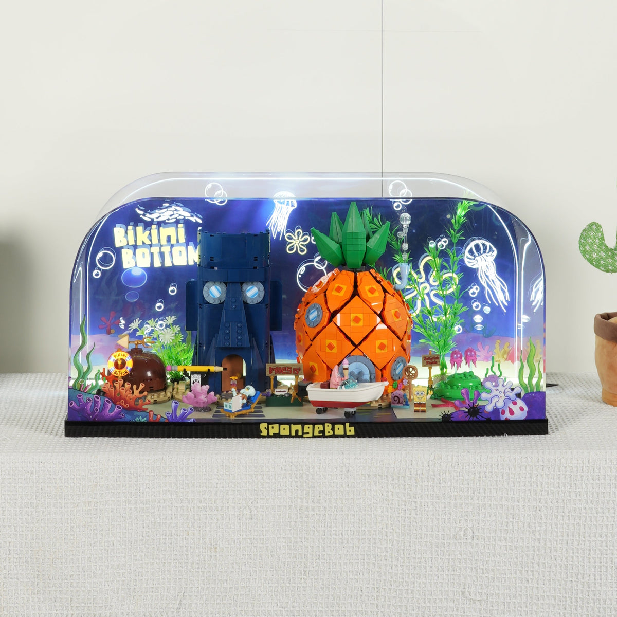 One-Piece Design LED Light Acrylic Display Case for LEGO® Icons 11386 SpongeBob SquarePants™: Bikini Bottom (LEGO® Set Not Included)