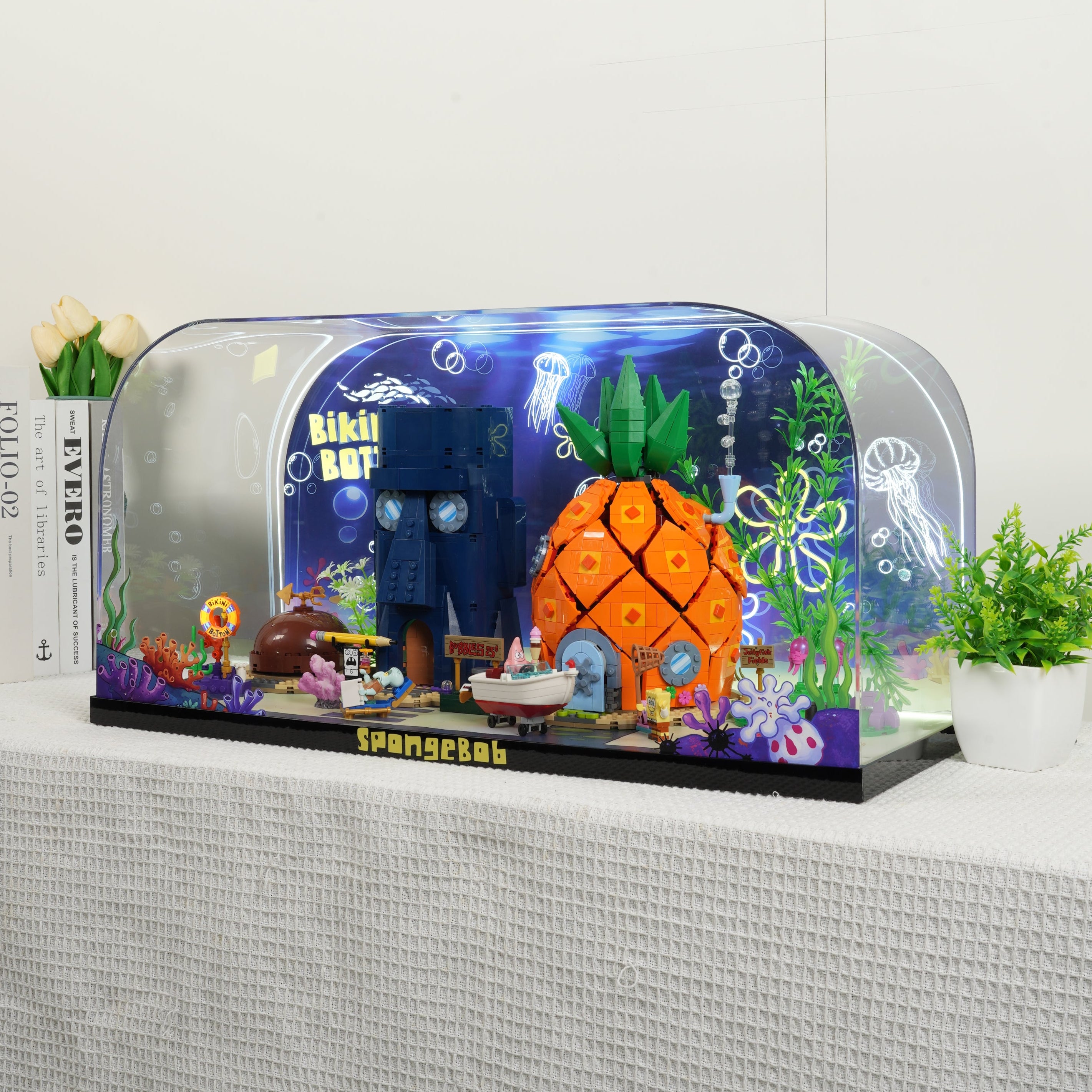 One-Piece Design LED Light Acrylic Display Case for LEGO® Icons 11386 SpongeBob SquarePants™: Bikini Bottom (LEGO® Set Not Included)