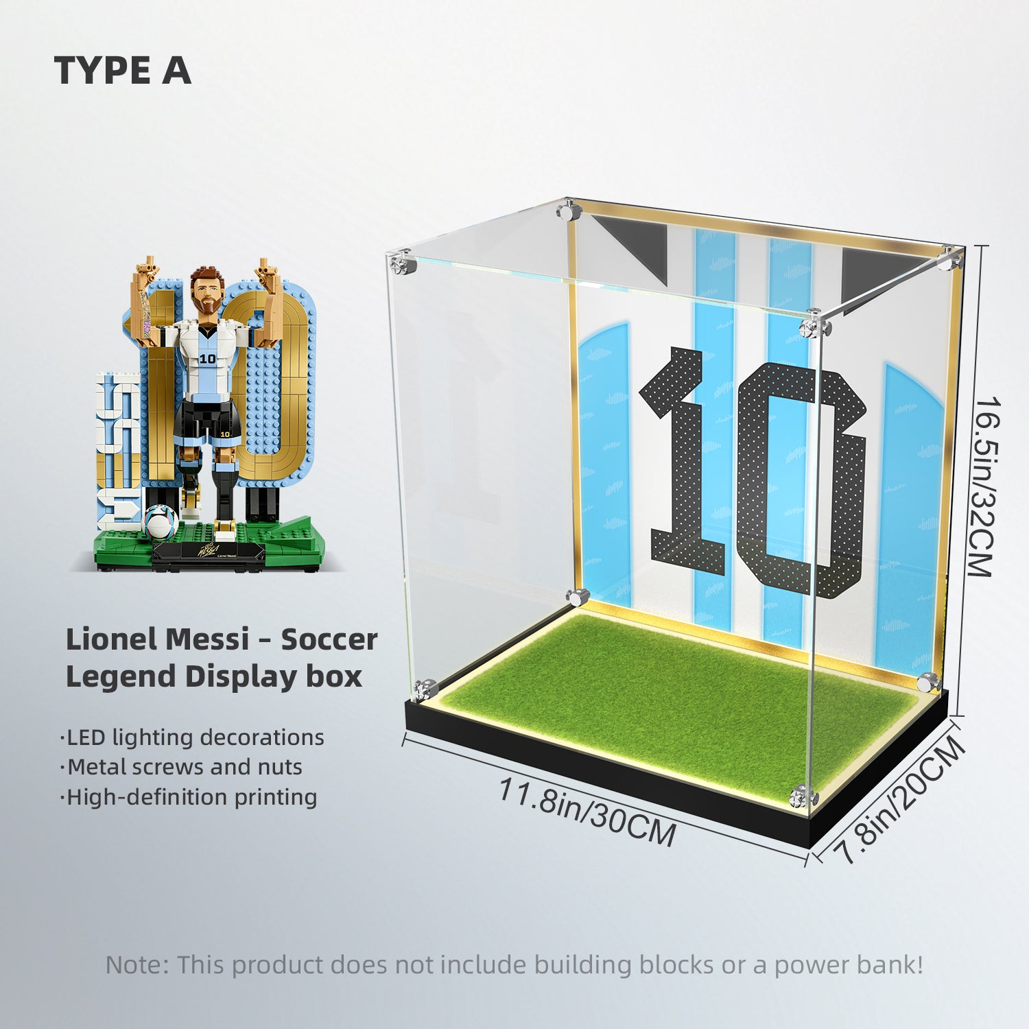 LED Light Acrylic Display Case for LEGO® Editions 43015 Lionel Messi – Football Legend (LEGO® Set NOT Included)