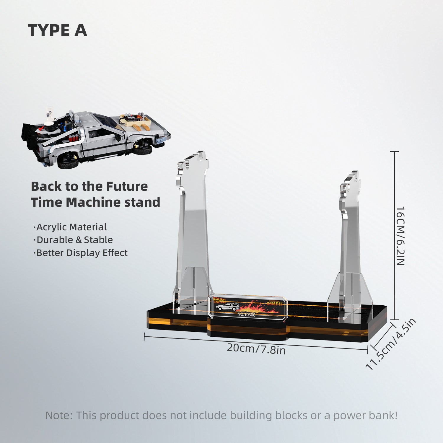 Acrylic Display Stand for LEGO® Icons 10300 Back to the Future (LEGO® Set NOT Include)