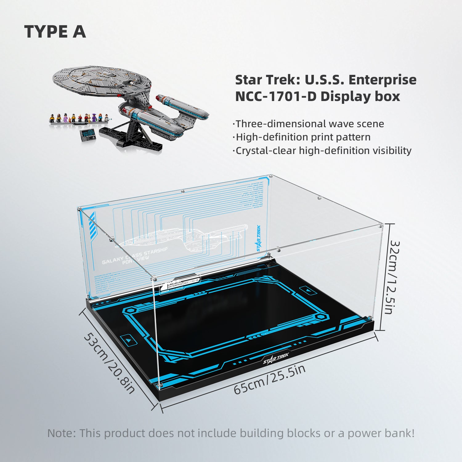 LED Light Acrylic Display Case for LEGO® Icons 10356 Star Trek: U.S.S. Enterprise NCC-1701-D™ (LEGO® Set Not Included).