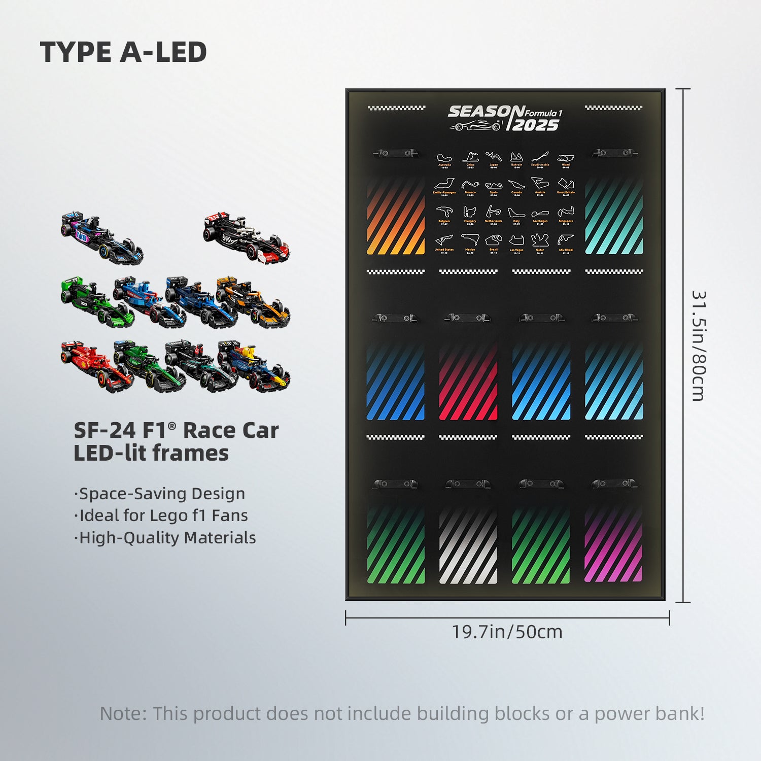 Display Wall Mount 2025 for LEGO® Speed Champions 66802 (77422-77251) F1 Car Ultimate Formula 1 Collector's Pack (LEGO® Set NOT Include)