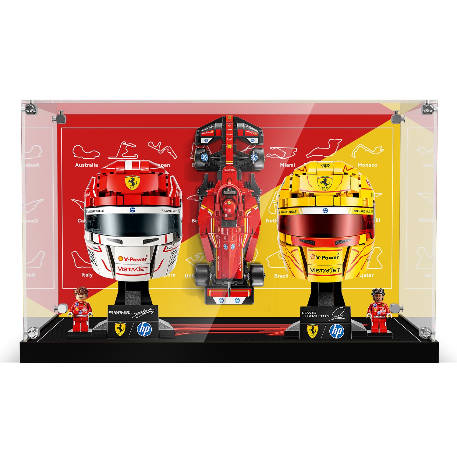 LED Light Acrylic Display Case for LEGO® Editions 43014 & 43022 Scuderia Ferrari HP Charles Leclerc Helmet & Lewis Hamilton Helmet (LEGO® Set NOT Include)