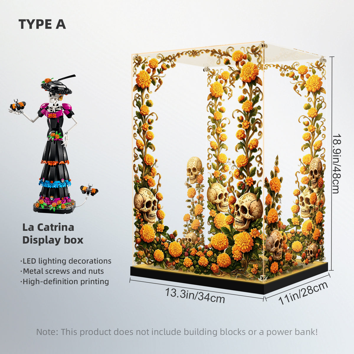 LED Light Acrylic Display Case for LEGO® Ideas 21372 La Catrina (LEGO® Set Not Included)