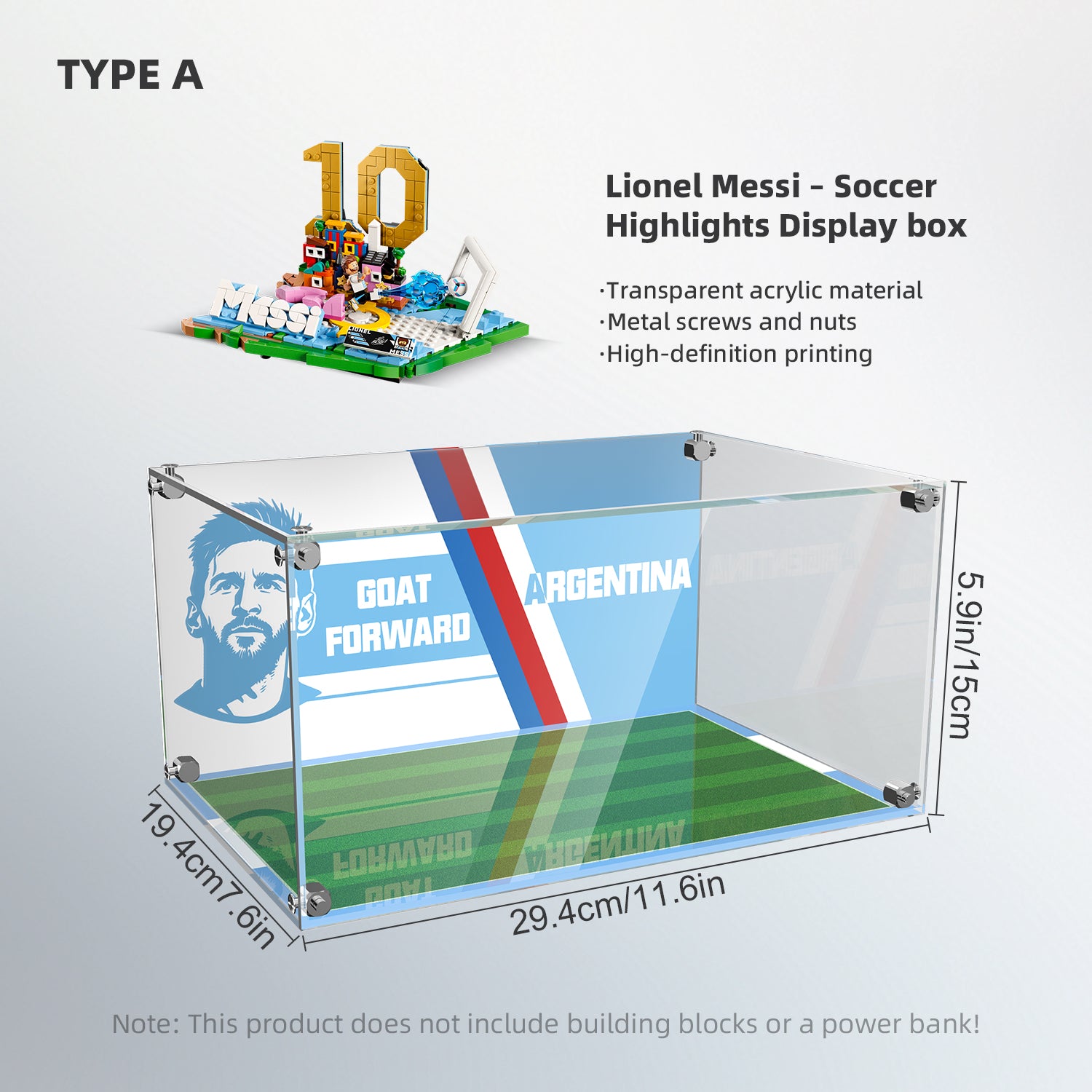 Acrylic Display Case for LEGO® Editions 43011 Lionel Messi – Football Highlights (LEGO® Set NOT Included)