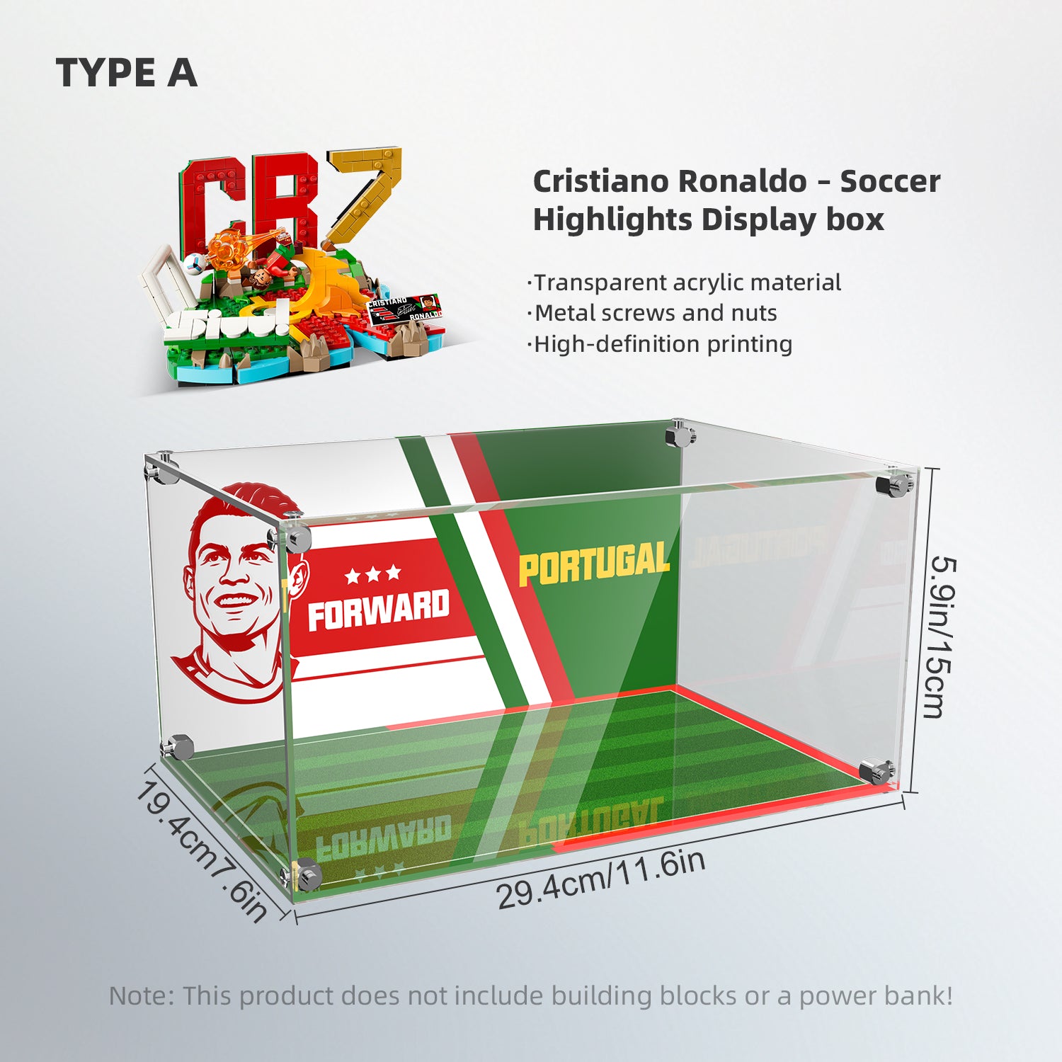Acrylic Display Case for LEGO® Editions 43012 Cristiano Ronaldo – Football Highlights (LEGO® Set NOT Included)