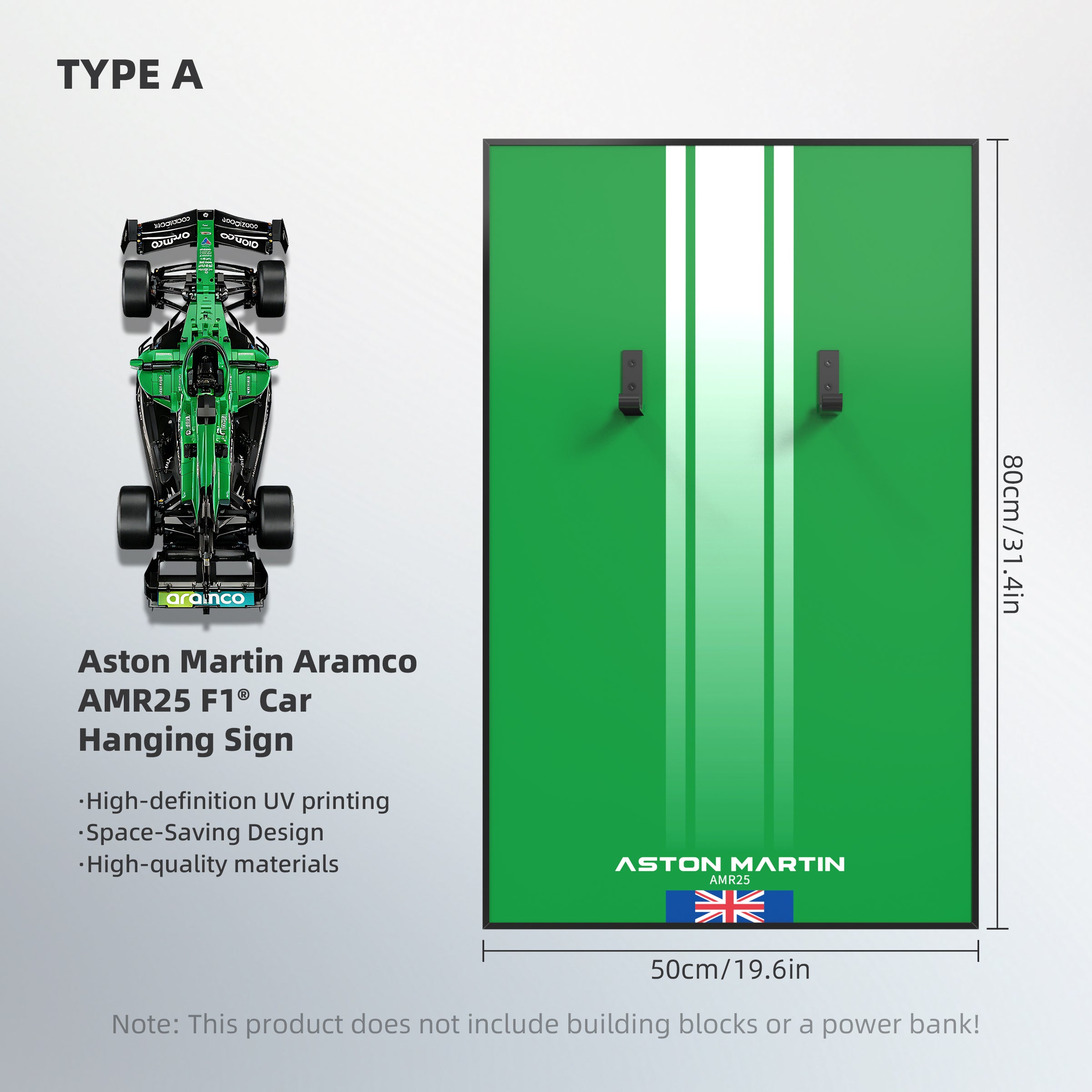 Acrylic Display Wall Mount for LEGO® Technic 42240 Aston Martin Aramco AMR25 F1® Car (LEGO® Set NOT Include)