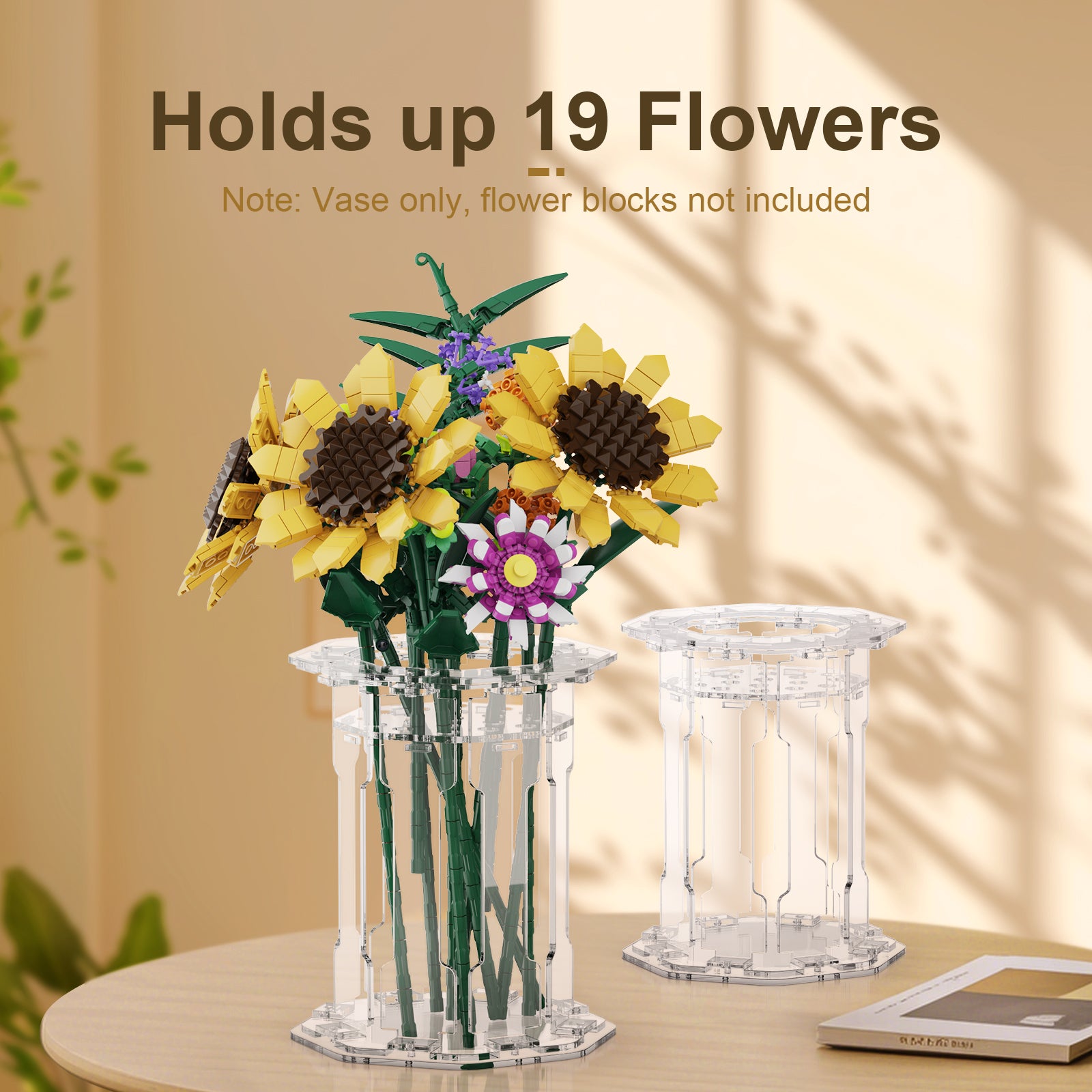 Acrylic Vase for LEGO® Bouquet-Roses Sunflowers Cherry Blossom Sunflowers Lotus (Model Not Included)