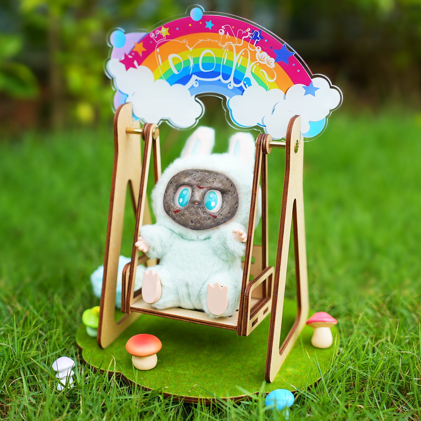 Interactive Mini Wooden Rocking Swing for POP MART® Labubu 6" Plush Doll (Model Not Included)