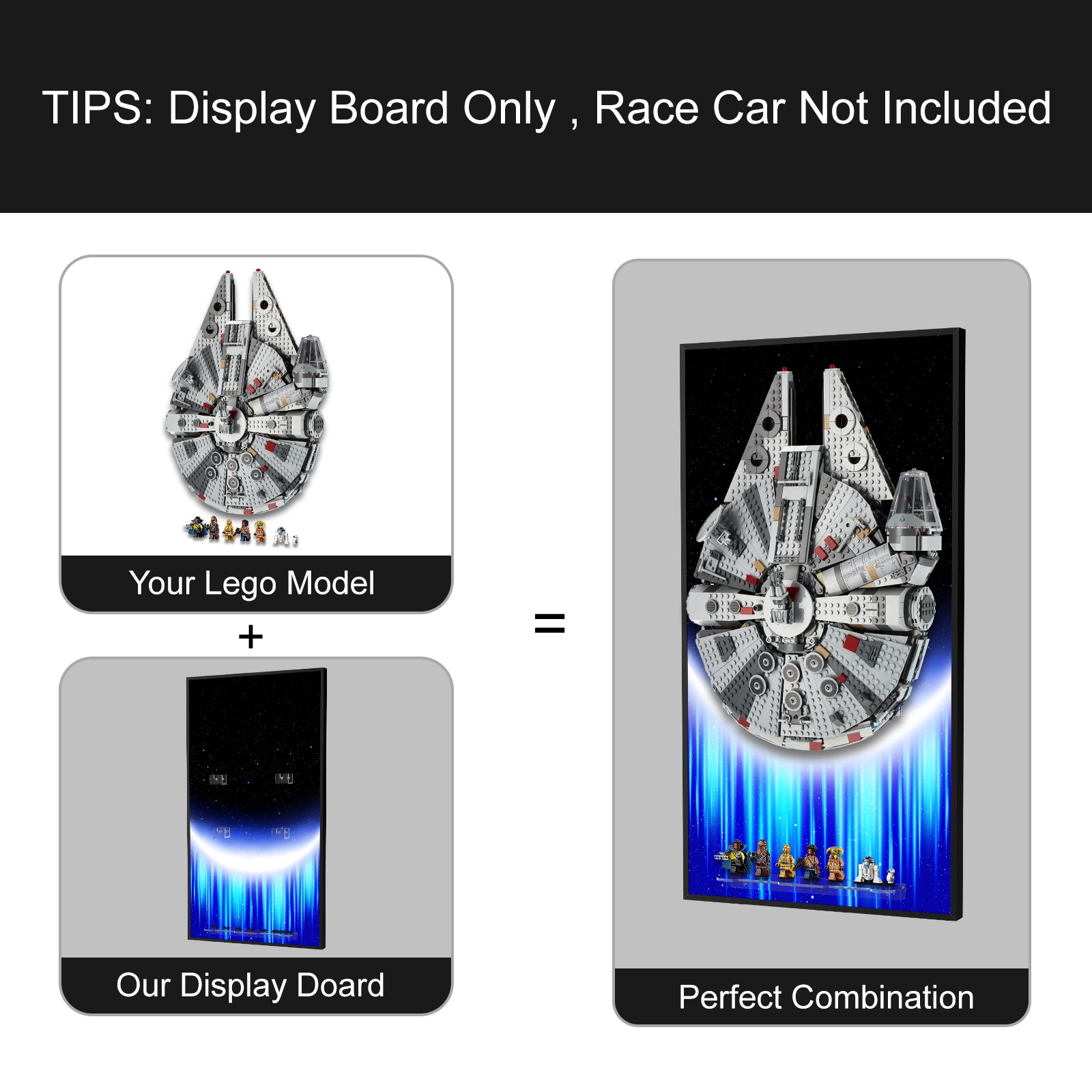 Display Wall Mount for Lego 75257/75389  Star Wars Millennium Falcon/Dark Falcon (1353 Pieces) (Lego set Not Included)
