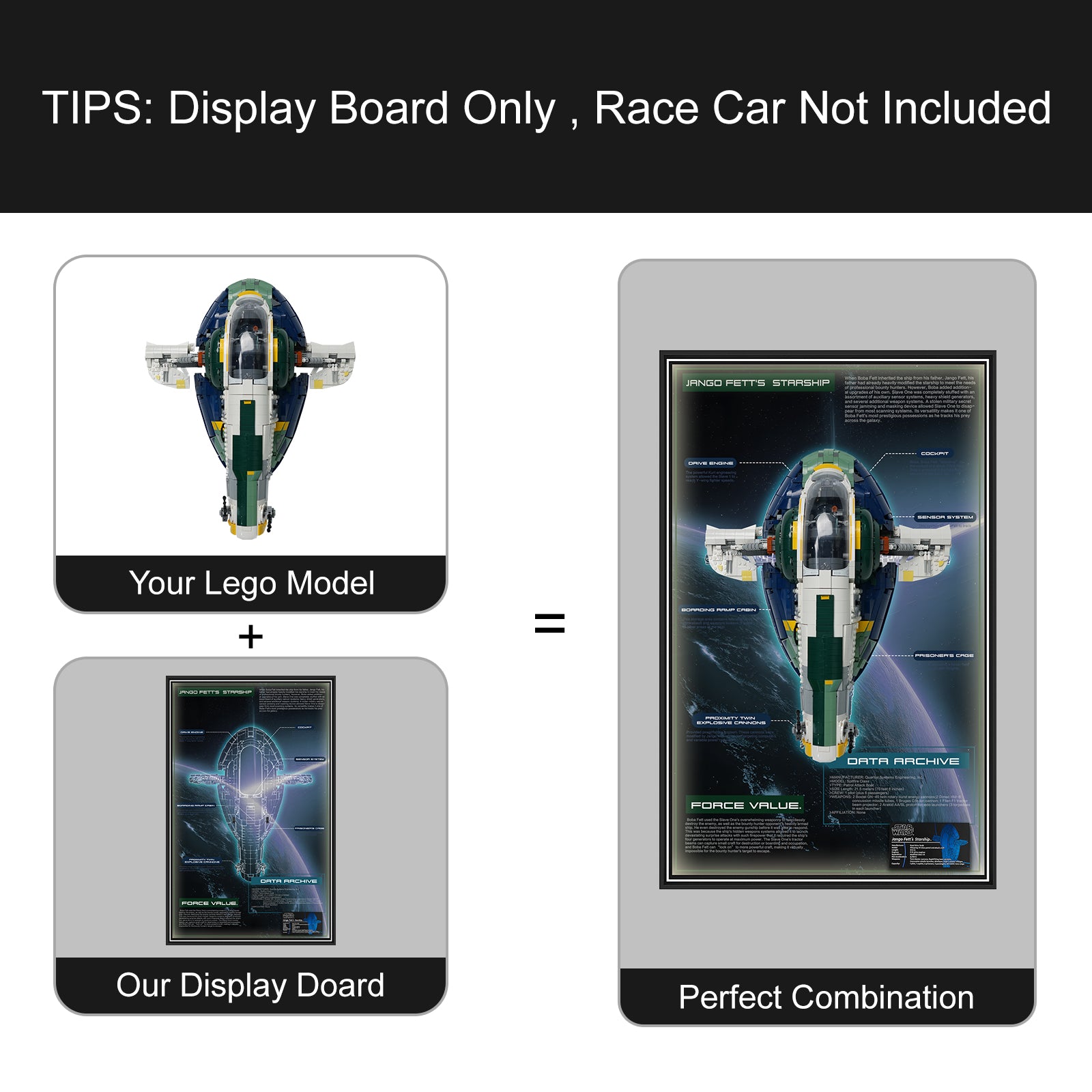 LED Light Display Wall Mount for Lego 75409 Star Wars Jango Fett's Firespray-Class Starship (Lego Set Not Included)