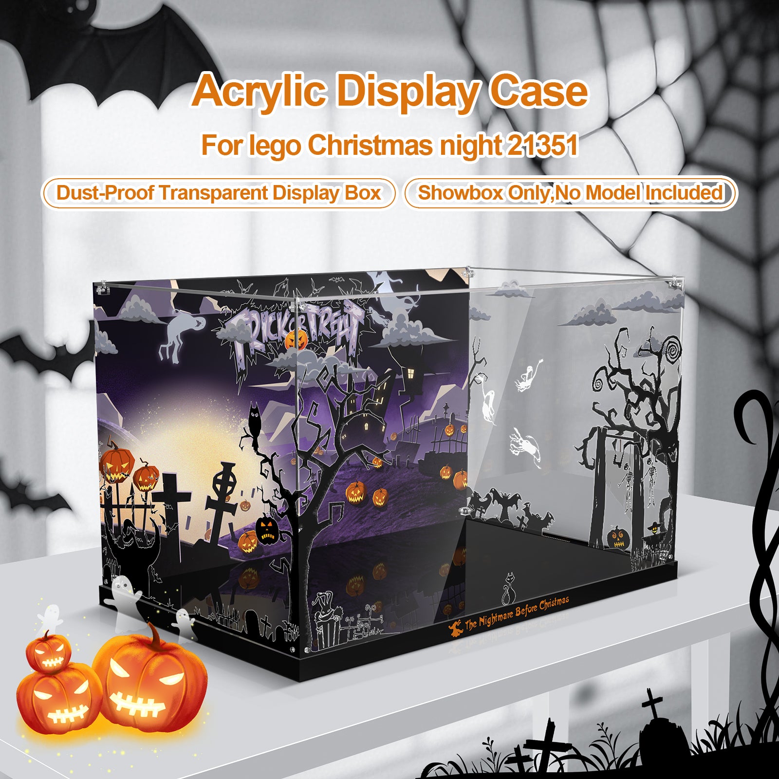 NEW - Acrylic Display Case for Lego Ideas 21351 Disney Tim Burton's The Nightmare Before Christmas (Lego set Not Included).