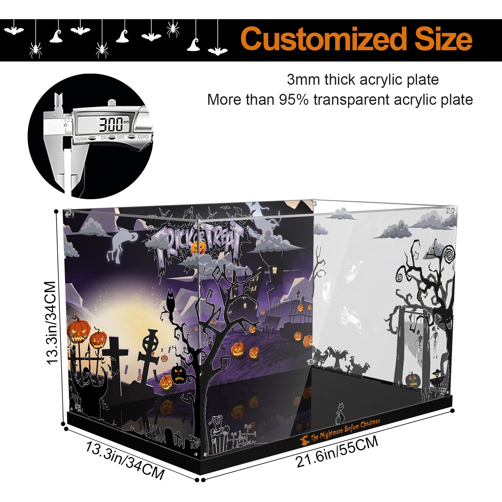 NEW - Acrylic Display Case for Lego Ideas 21351 Disney Tim Burton's The Nightmare Before Christmas (Lego set Not Included).