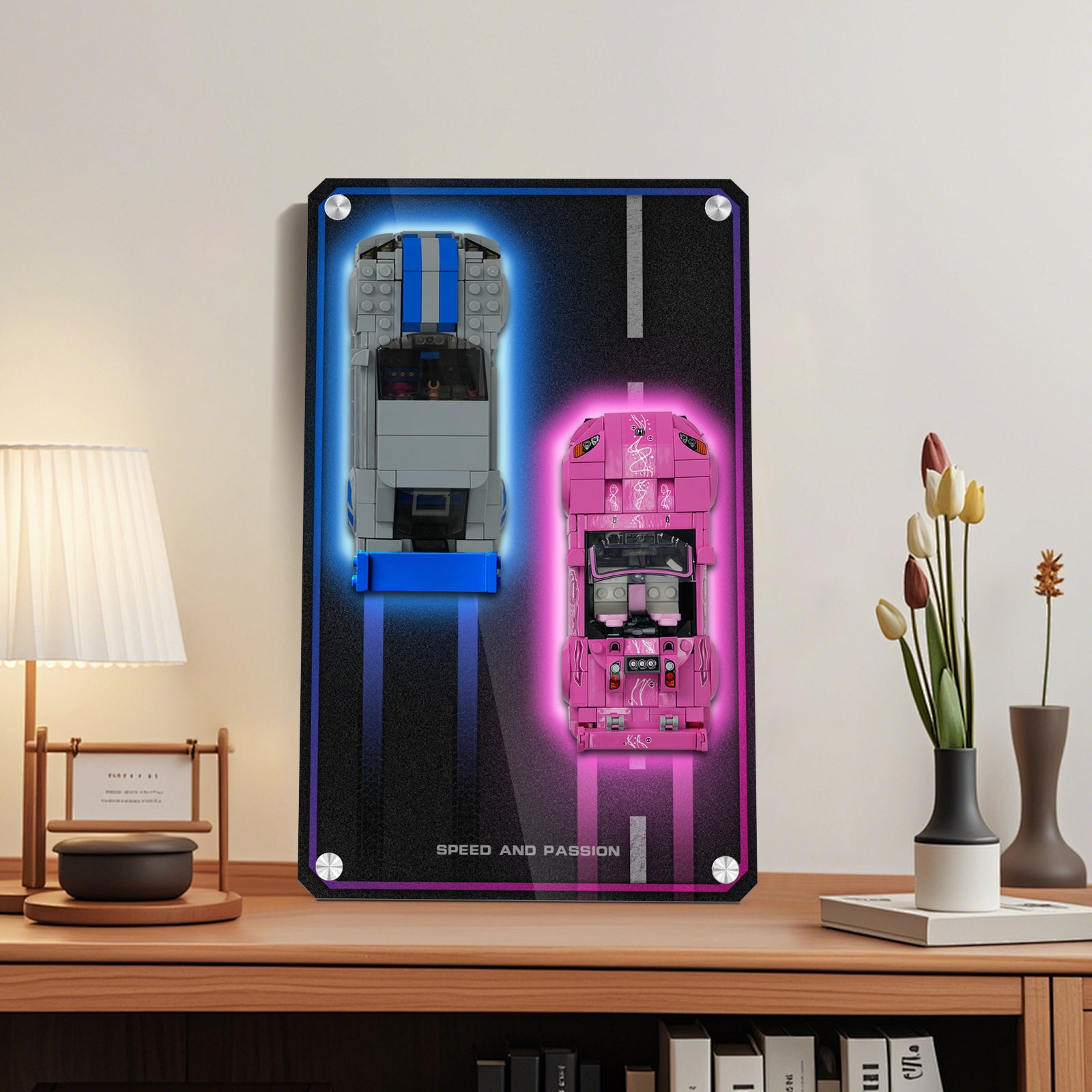 Acrylic Display Wall Mount for LEGO® 77241 & 76917 Speed Champions: 2 Fast 2 Furious (Honda S2000 & Nissan Skyline GT-R R34) (LEGO Set Not Included)