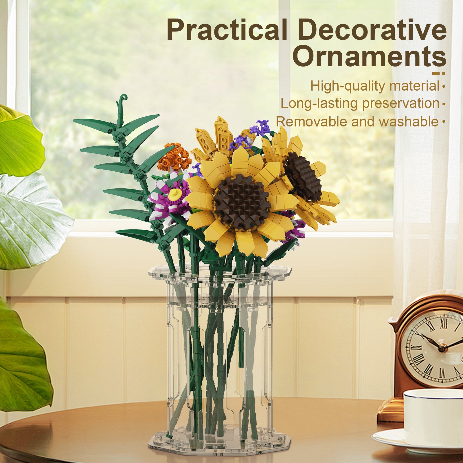 Acrylic Vase for LEGO® Bouquet-Roses Sunflowers Cherry Blossom Sunflowers Lotus (Model Not Included)