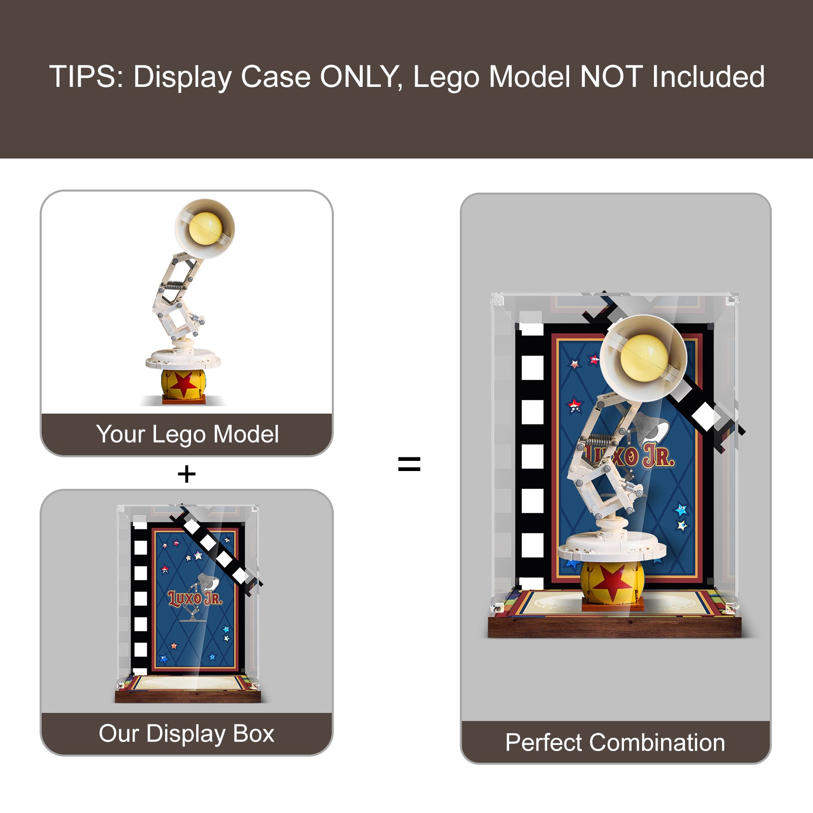 Acrylic Display Case for Lego 21357 Pixar Luxo Jr. Lamp (Lego Set Not Included)