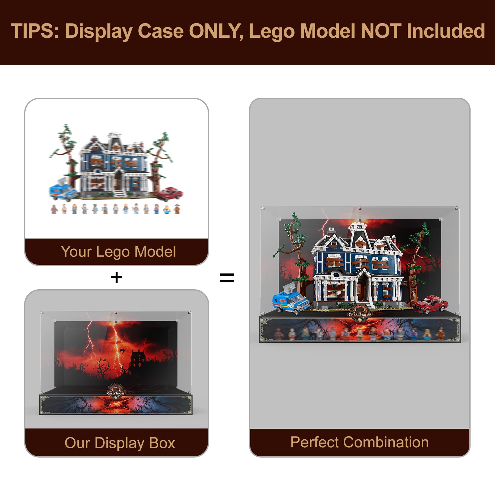 LED Light Acrylic Display Case for LEGO® Icons 11370 Stranger Things™: The Creel House (LEGO® Set Not Included).