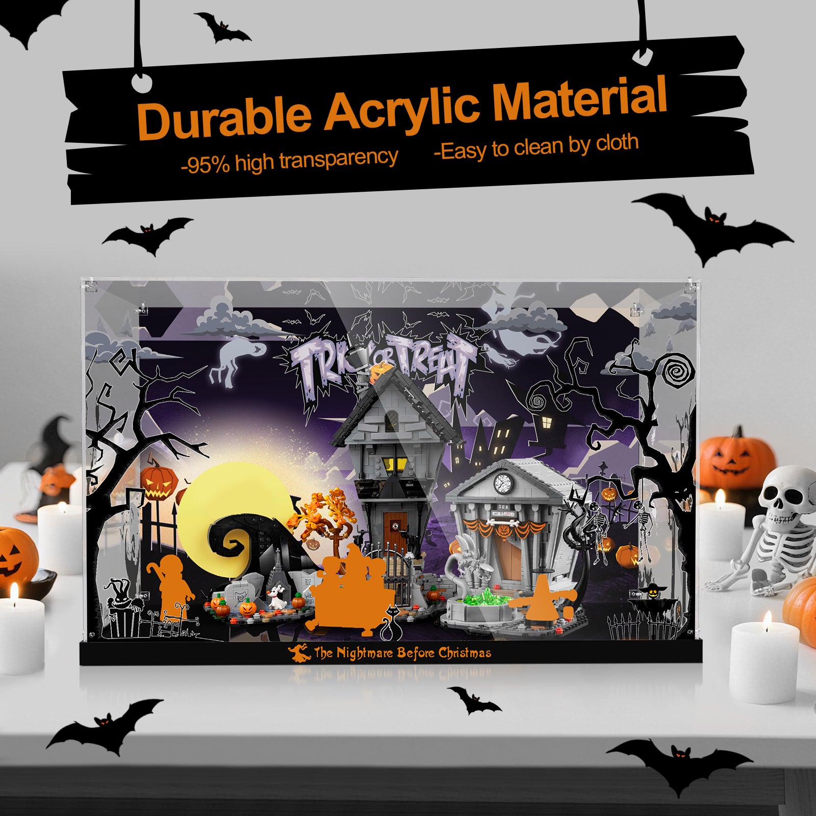 NEW - Acrylic Display Case for Lego Ideas 21351 Disney Tim Burton's The Nightmare Before Christmas (Lego set Not Included).