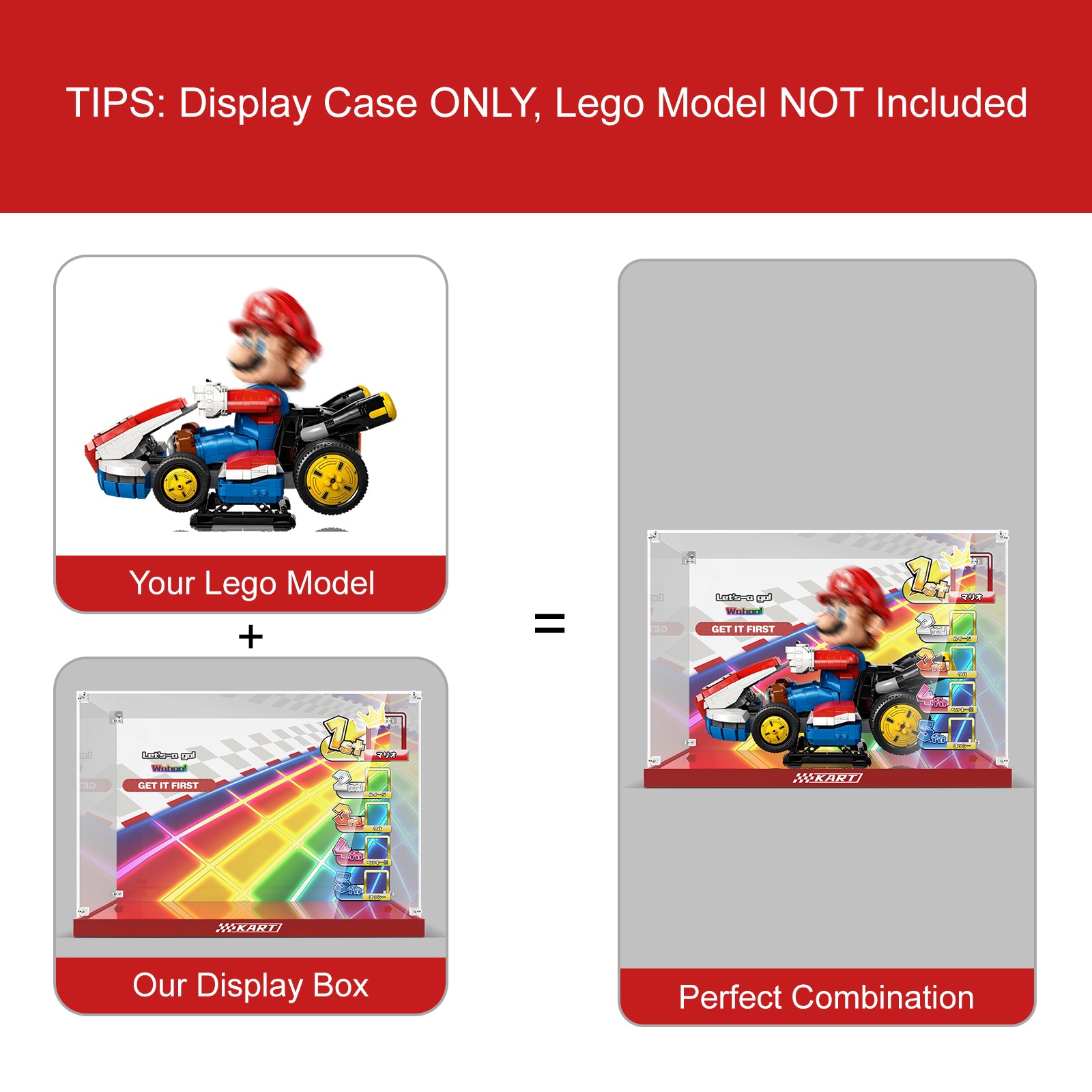 Acrylic Display Case for Lego 72037 Mario Kart – Mario & Standard Kart (Lego Set NOT Include)