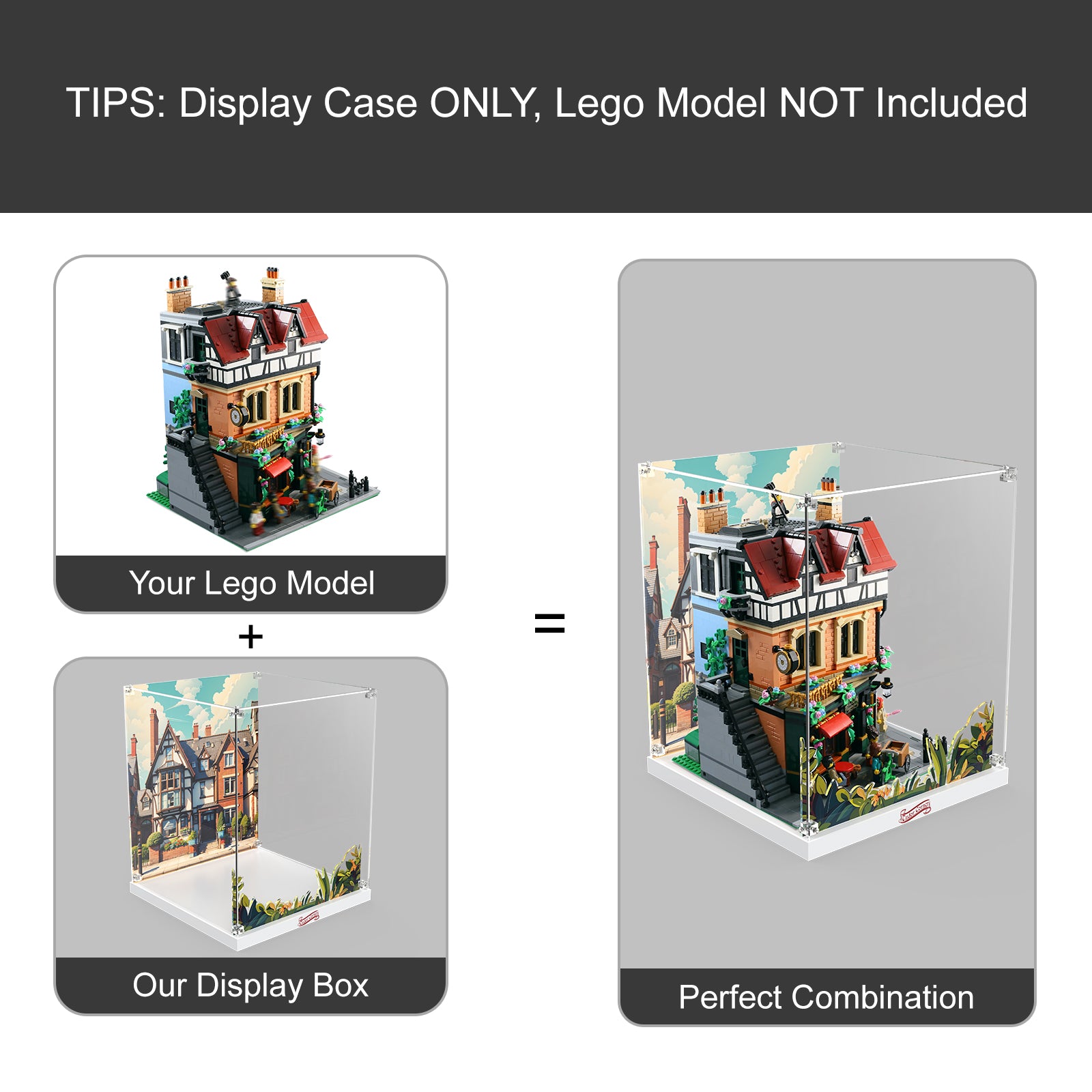 Acrylic Display Case for Lego 10350 Tudor Corner Building Set (Lego Set Not Included)