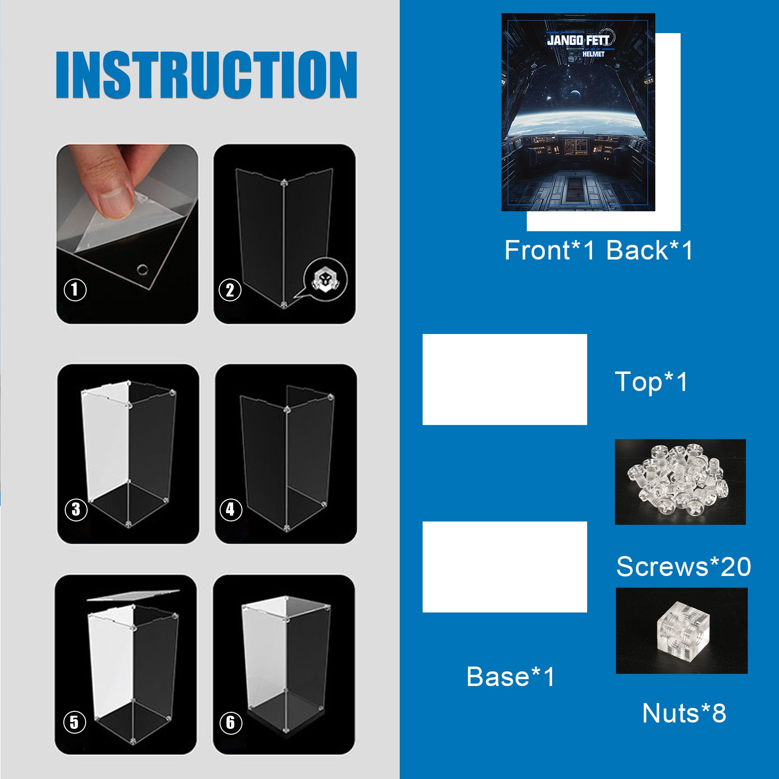 Acrylic Display Case for Lego 75408 Jango Fett Helmet Building Set (Lego Set Not Included)