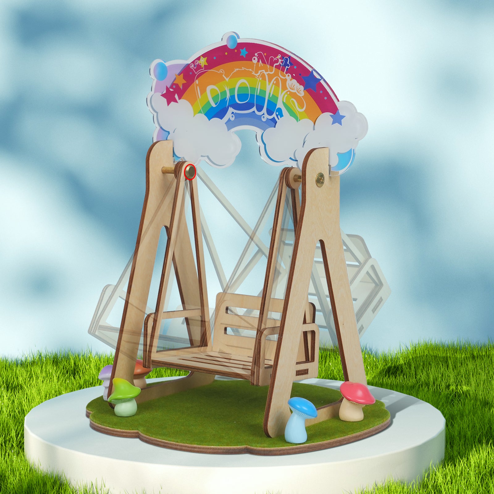 Interactive Mini Wooden Rocking Swing for POP MART® Labubu 6" Plush Doll (Model Not Included)