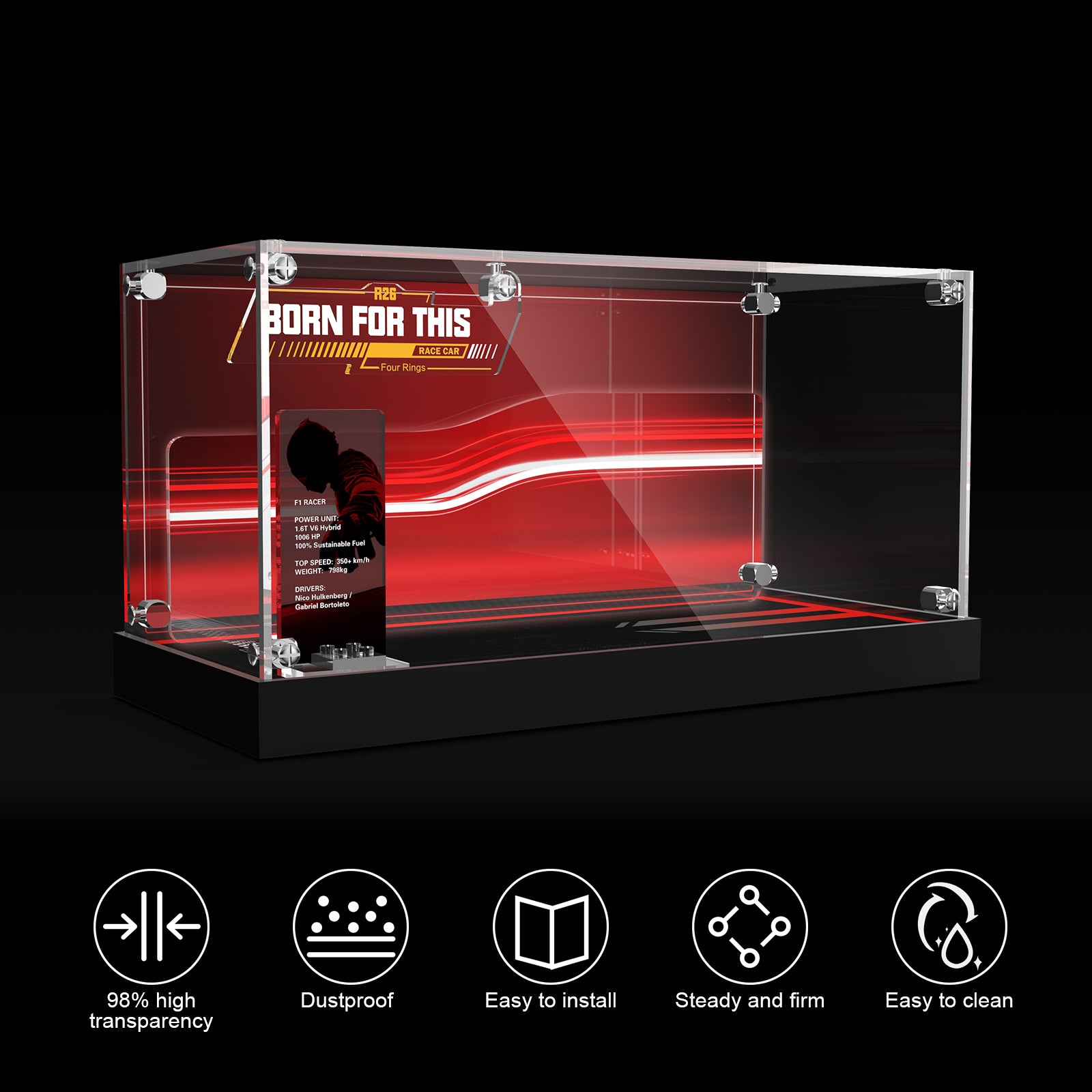 LED Light Acrylic Display Case for LEGO® Speed Champions 77259 Audi Revolut F1® Team R26 Race Car (LEGO® Set NOT Include)