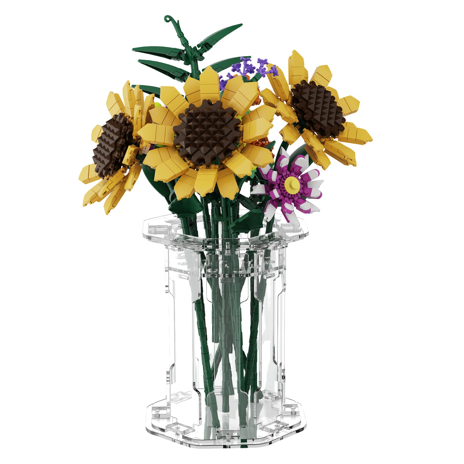 Acrylic Vase for LEGO® Bouquet-Roses Sunflowers Cherry Blossom Sunflowers Lotus (Model Not Included)