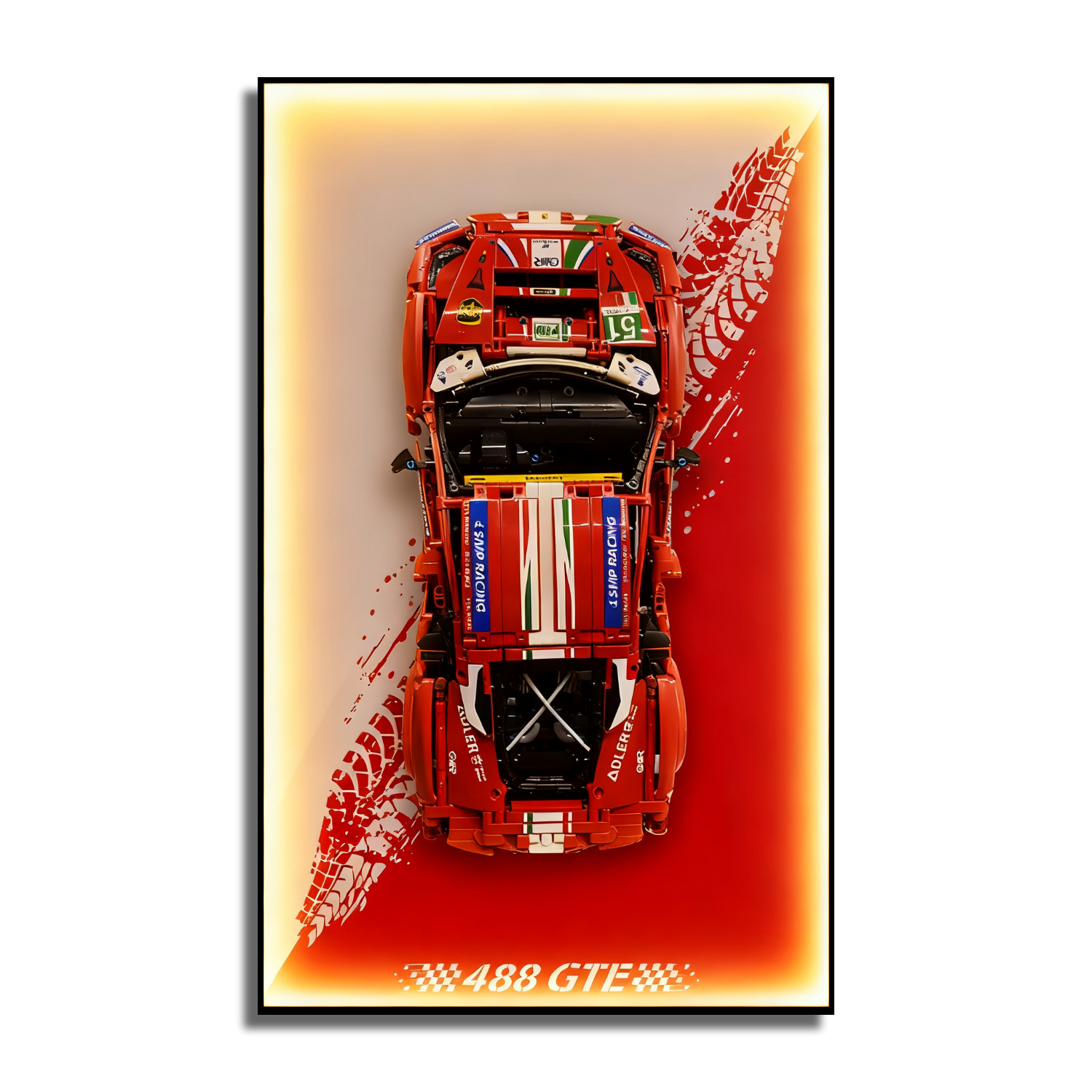 LED Light Acrylic Display Wall Mount for  LEGO® 42125 Technic Ferrari 488 GTE “AF Corse #51” Race Car (Lego Set Not Included)