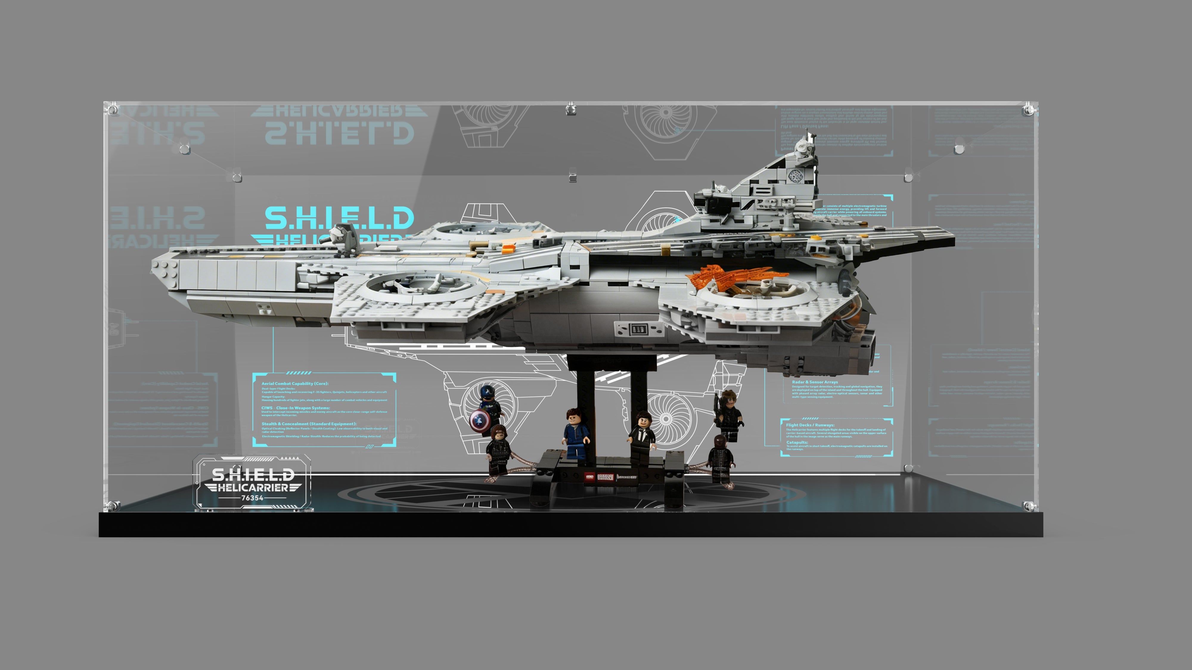 LED Light Acrylic Display Case for LEGO® Marvel 76354 S.H.I.E.L.D. Helicarrier (LEGO® Set Not Included).
