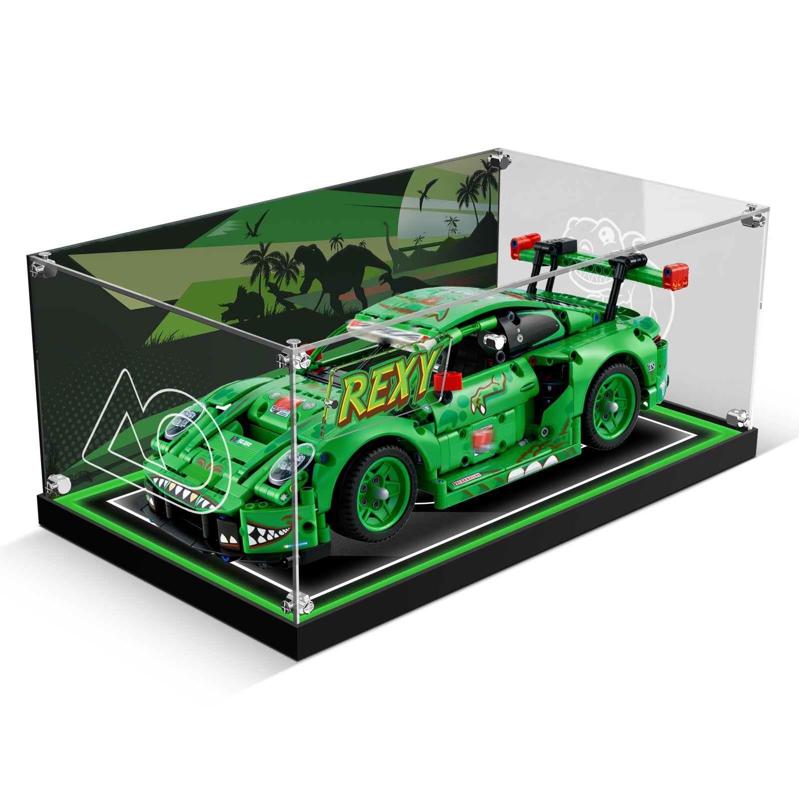 LED Light Acrylic Display Case for LEGO®  Technic™ 42224 Porsche 911 GT3 R REXY AO Racing Car (LEGO® Set Not Included).