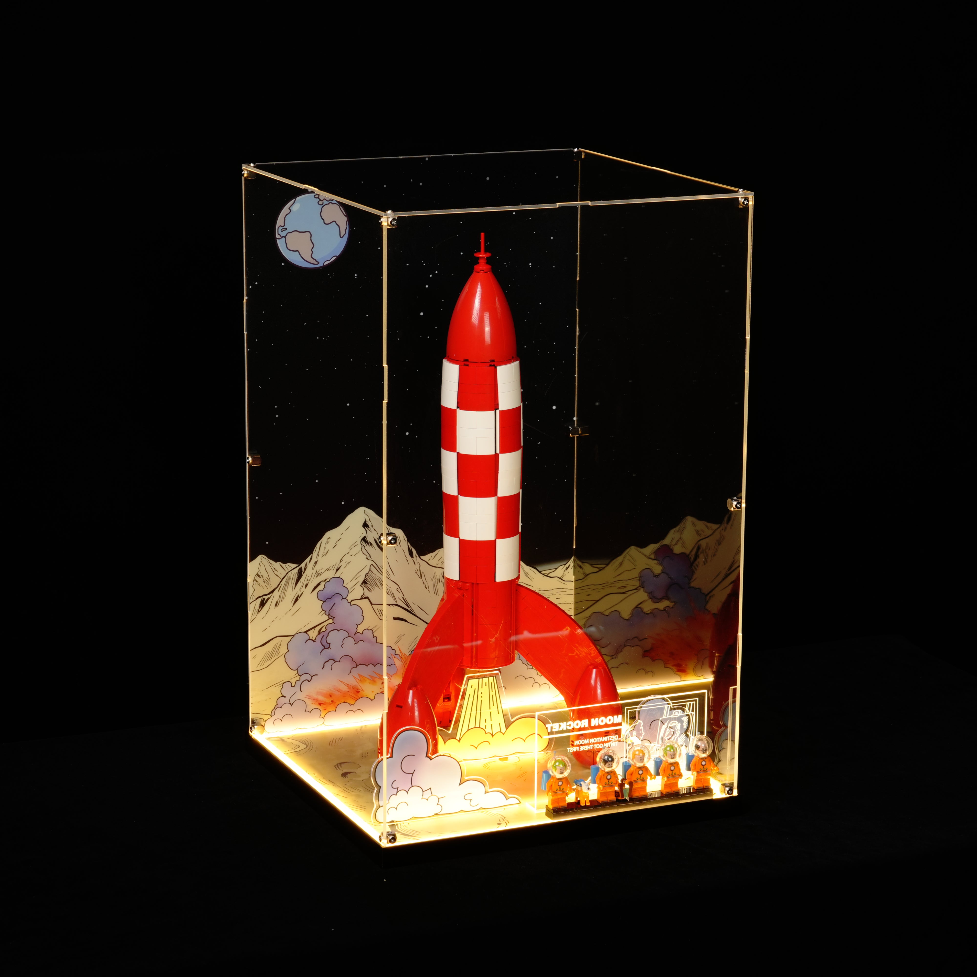 LED Light Acrylic Display Case for LEGO® Ideas 21367 Tintin® Moon Rocket  (LEGO® Set NOT Include)