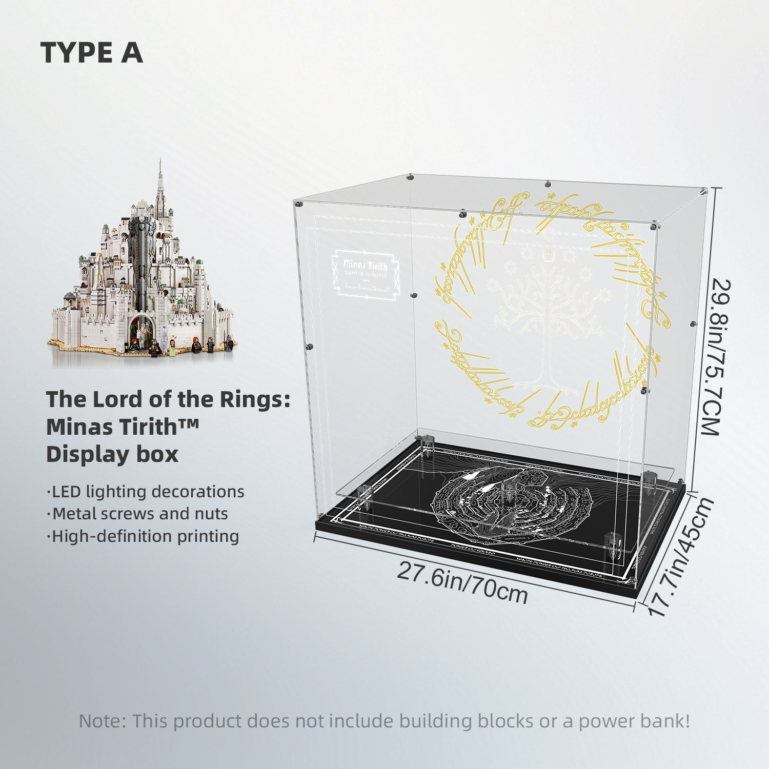 LED Light Acrylic Display Case for LEGO® Icons 11377 The Lord of the Rings: Minas Tirith™ (LEGO® Set NOT Include)