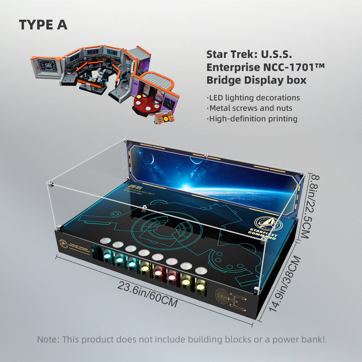 LED Light Acrylic Display Case for LEGO® Icons 11385 Star Trek: U.S.S. Enterprise NCC-1701™ Bridge (LEGO® Set NOT Included)
