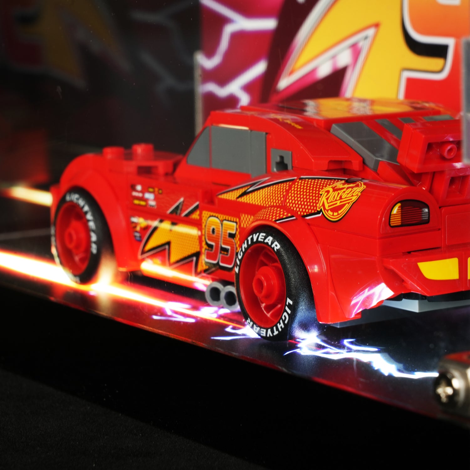 LED Light Acrylic Display Case for LEGO® Disney™ 77255 Lightning McQueen (LEGO® Set Not Included).