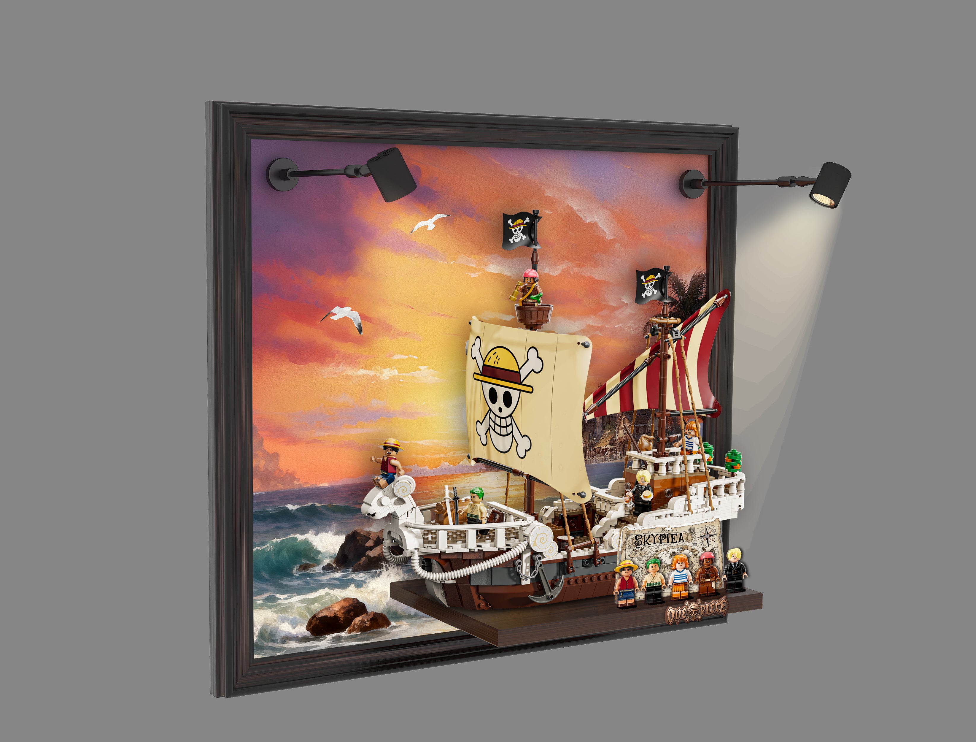 LED Light Acrylic Display Case for LEGO@One Piece 75639 The Going Merry Pirate Ship（LEGO@ Set NOT Include)