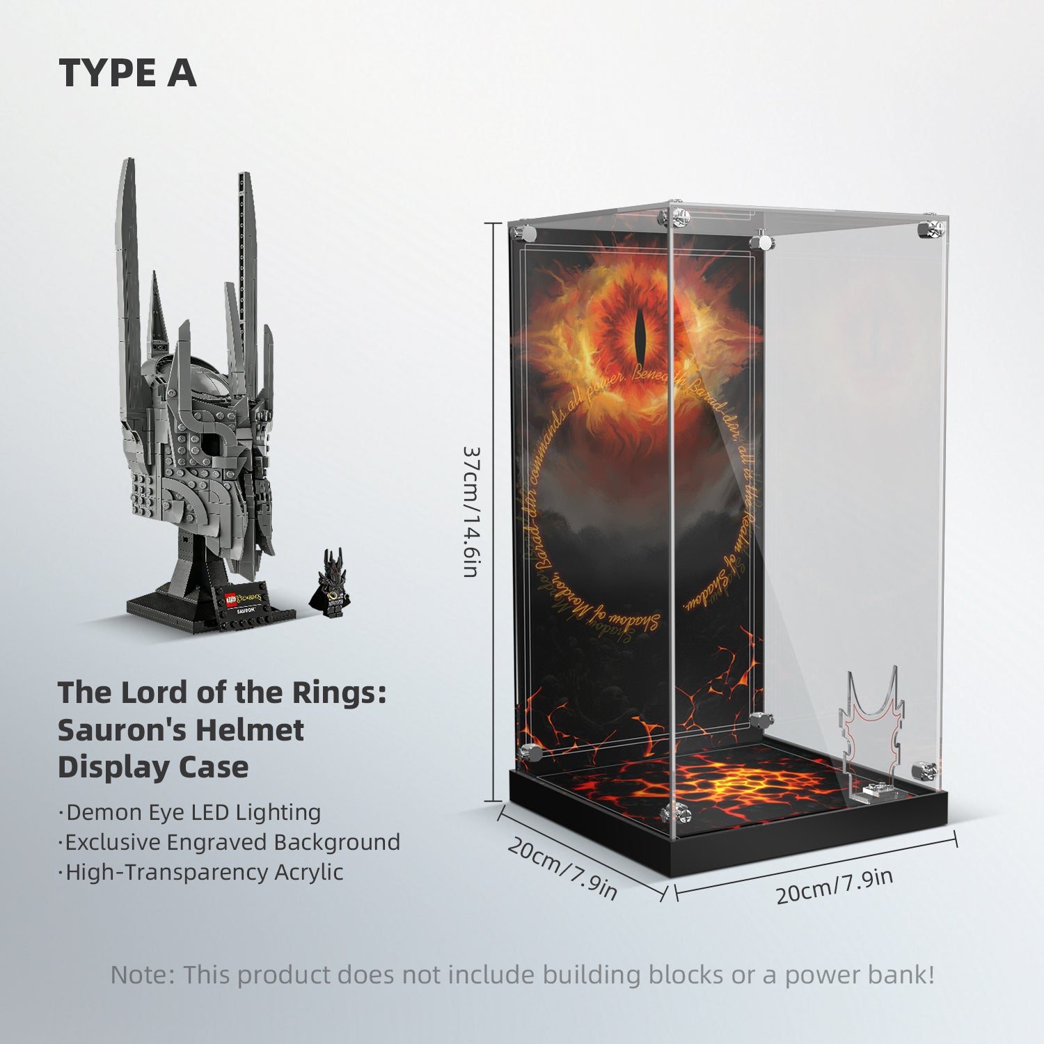 LED Light Acrylic Display Case for LEGO® Icons 11373 The Lord of the Rings: Sauron's Helmet (LEGO® Set NOT Include)