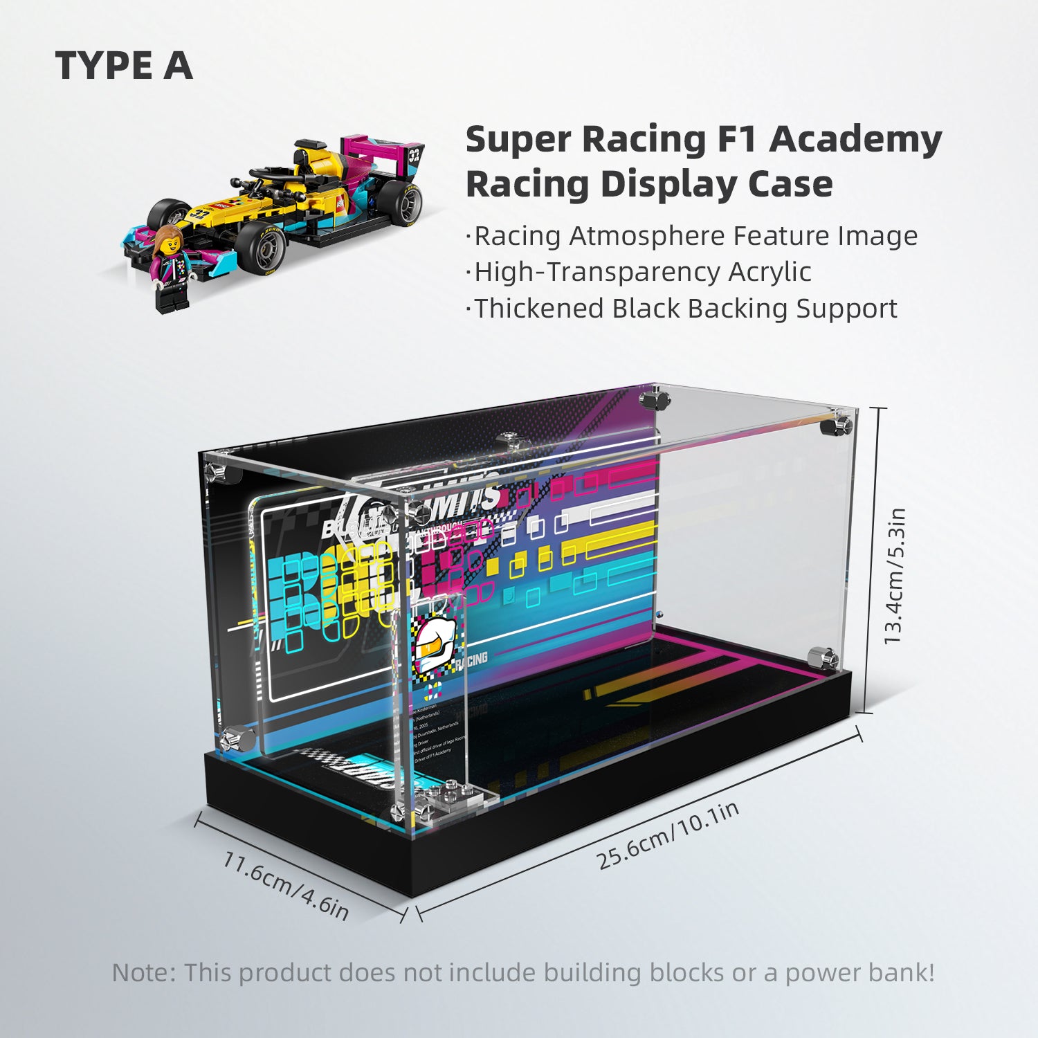 LED Light Acrylic Display Case for LEGO® Speed Champions 77258 F1 ACADEMY™ Race Car (LEGO® Set Not Included)