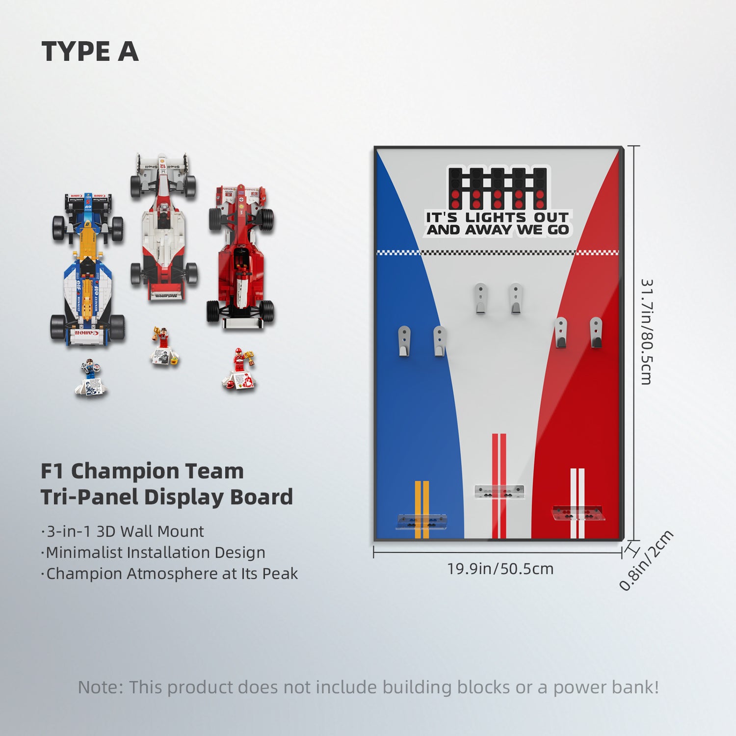 Acrylic Display Wall Mount for LEGO® Icons 10330+10353+11375 - McLaren MP4/4 & Ayrton Senna + Williams Racing FW14B & Nigel Mansell + Ferrari F2004 & Michael Schumacher F1 Car (LEGO® Set NOT Include)