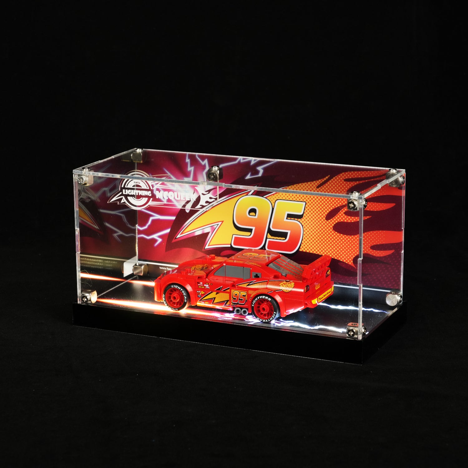 LED Light Acrylic Display Case for LEGO® Disney™ 77255 Lightning McQueen (LEGO® Set Not Included).