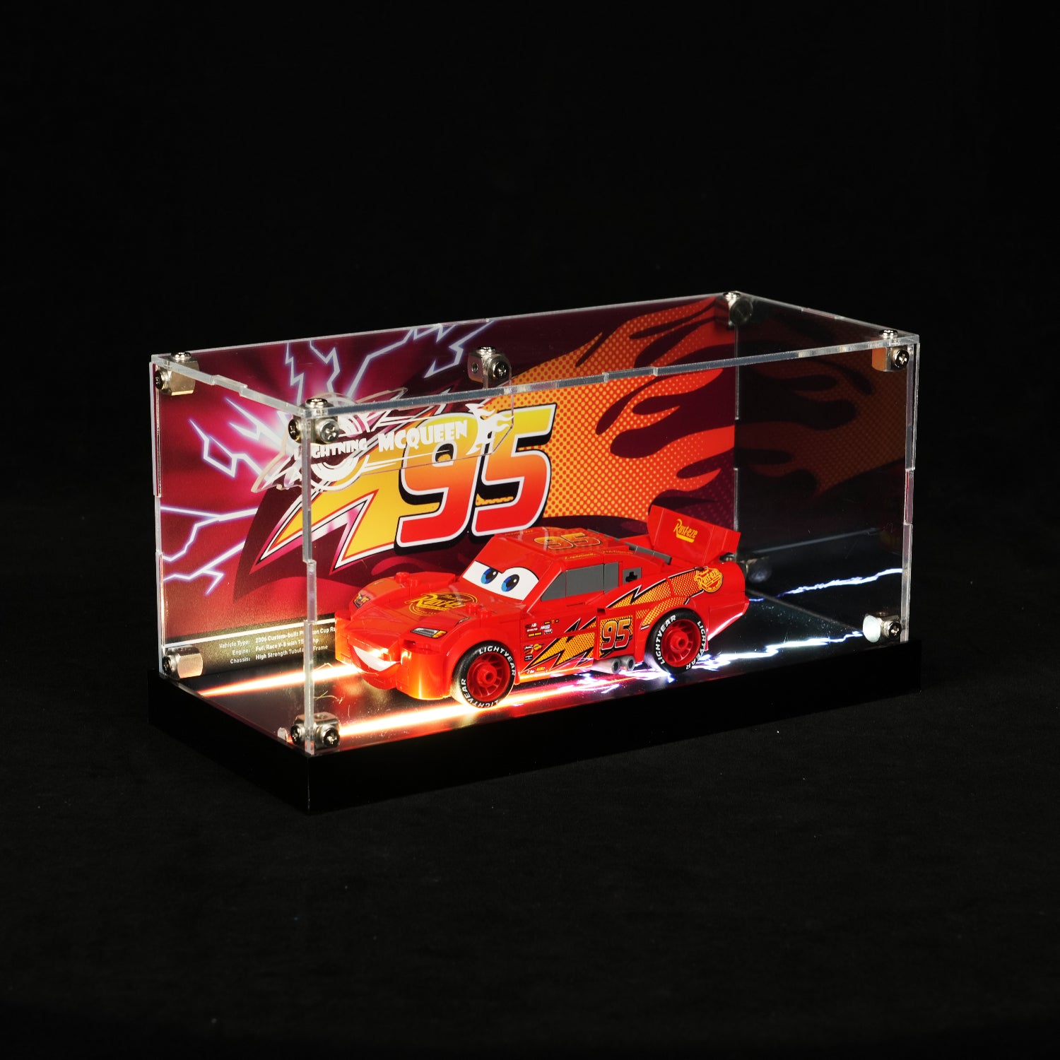 LED Light Acrylic Display Case for LEGO® Disney™ 77255 Lightning McQueen (LEGO® Set Not Included).