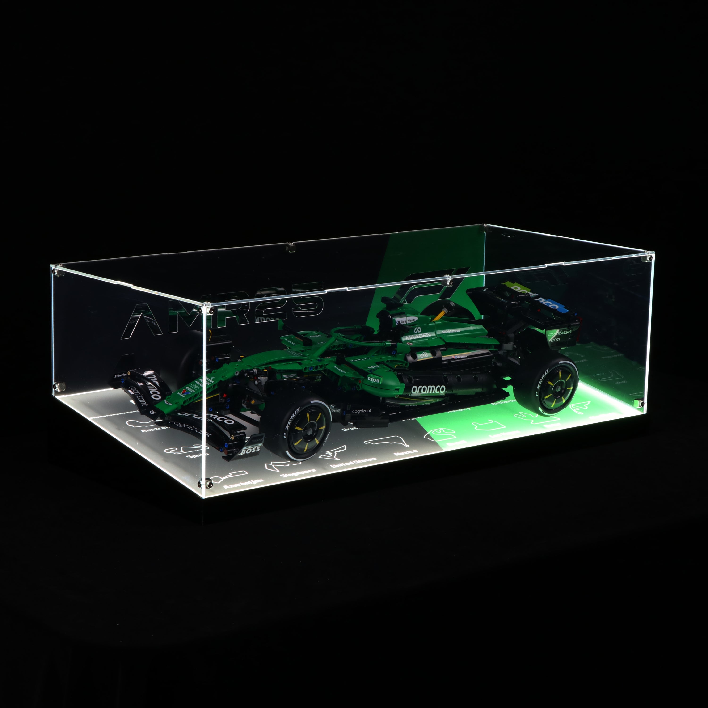 LED Light Acrylic Display Case for LEGO® Technic 42240 Aston Martin Aramco AMR25 F1® Car (LEGO® Set NOT Include)