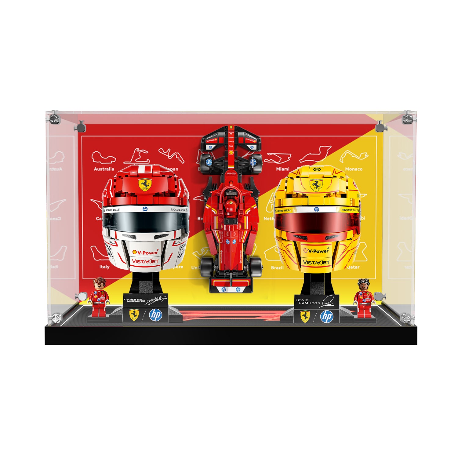 LED Light Acrylic Display Case for LEGO® Editions 43014 & 43022 Scuderia Ferrari HP Charles Leclerc Helmet & Lewis Hamilton Helmet (LEGO® Set NOT Include)