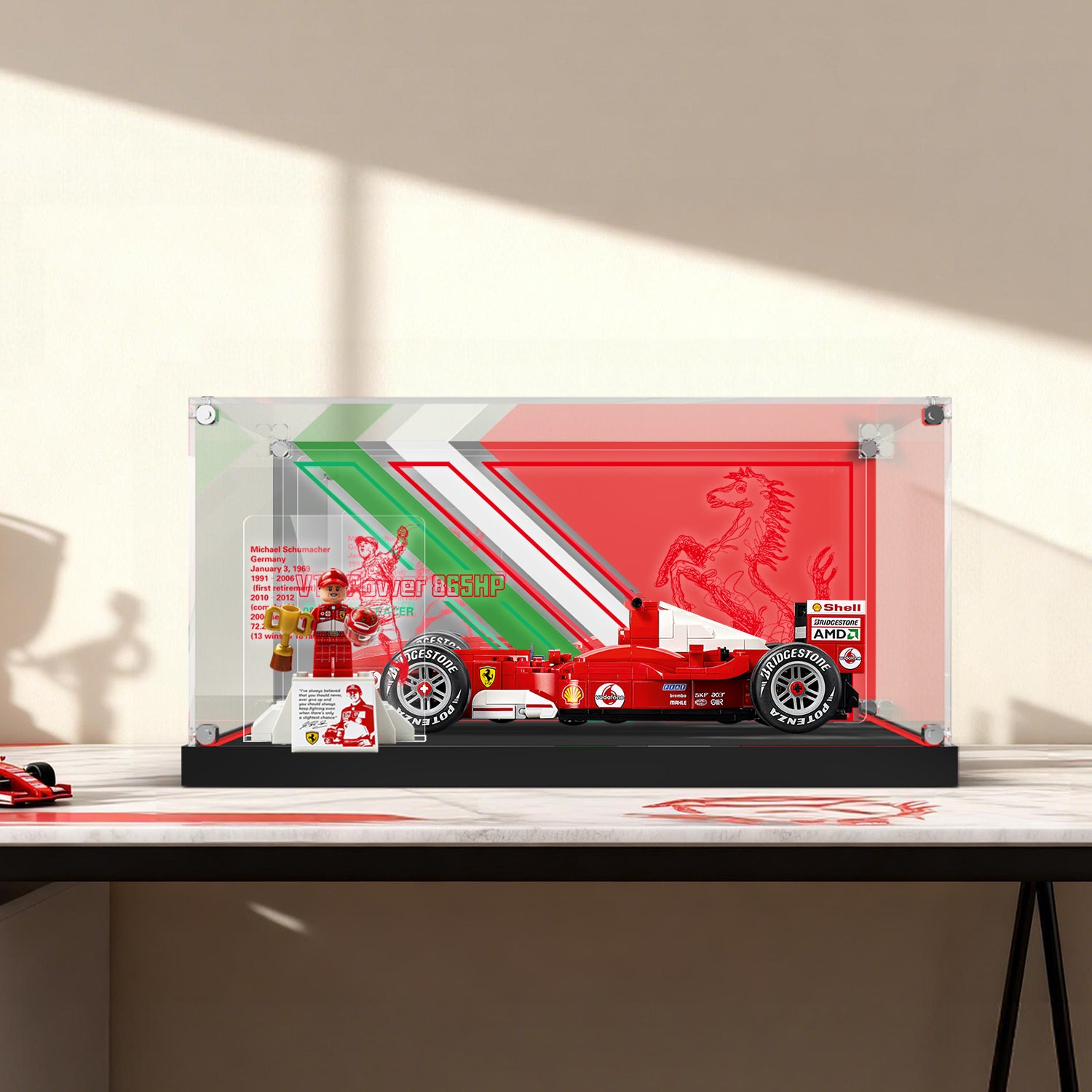 LED Light Acrylic Display Case for LEGO® Icons 11375 Ferrari F2004 F1 Car & Michael Schumacher (LEGO® Set NOT Include)