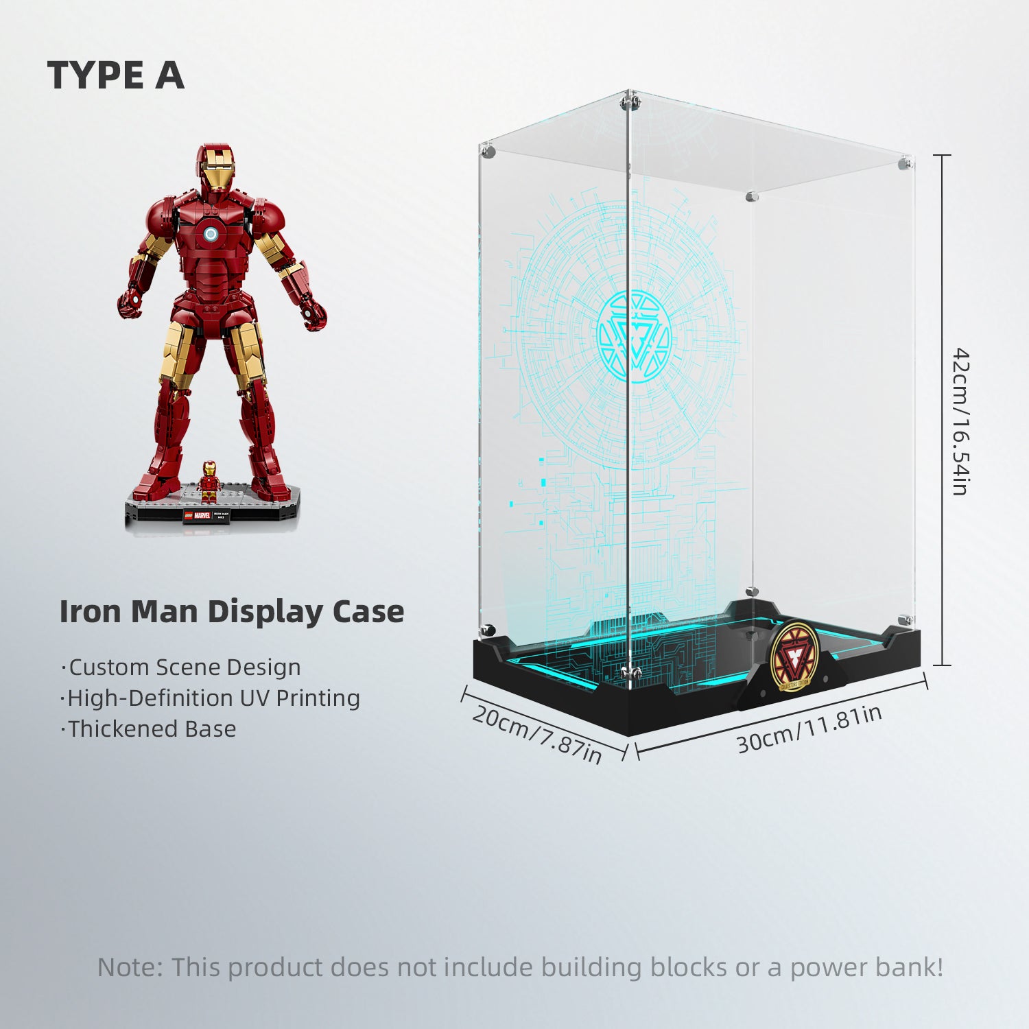 LED Light Acrylic Display Case for LEGO® Marvel™ 76344 Iron Man Mark 3 Collectors' Edition (LEGO® Set Not Included).